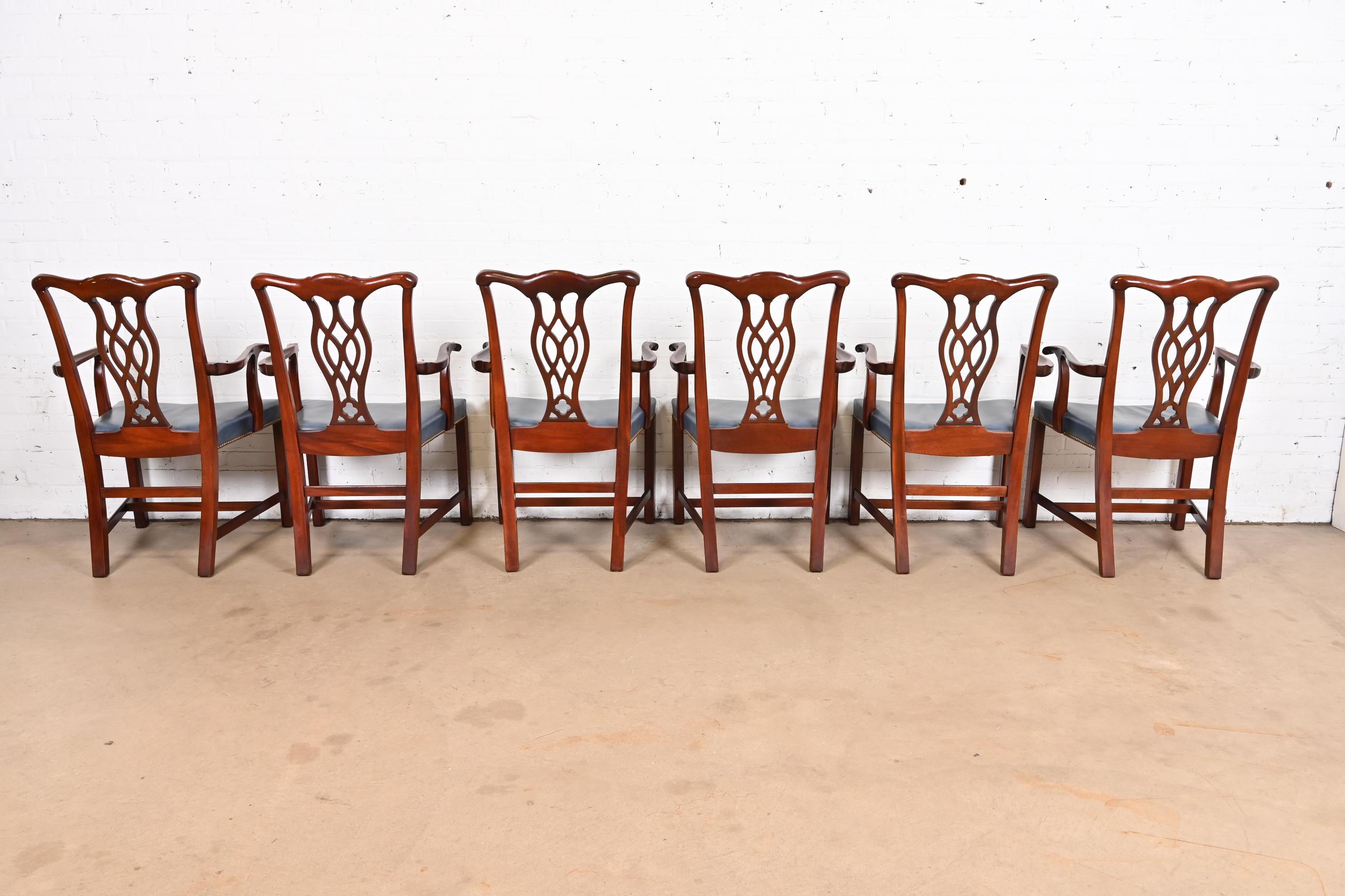 Hickory Chair Georgian Carved Mahogany Leather Upholstered Dining Arm Chairs 1