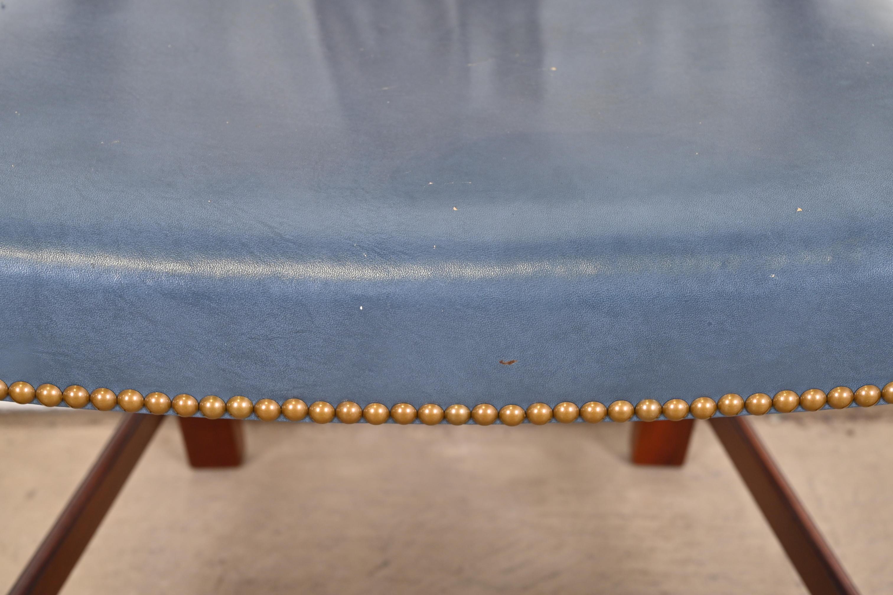 Hickory Chair Georgian Carved Mahogany Leather Upholstered Dining Arm Chairs For Sale 2