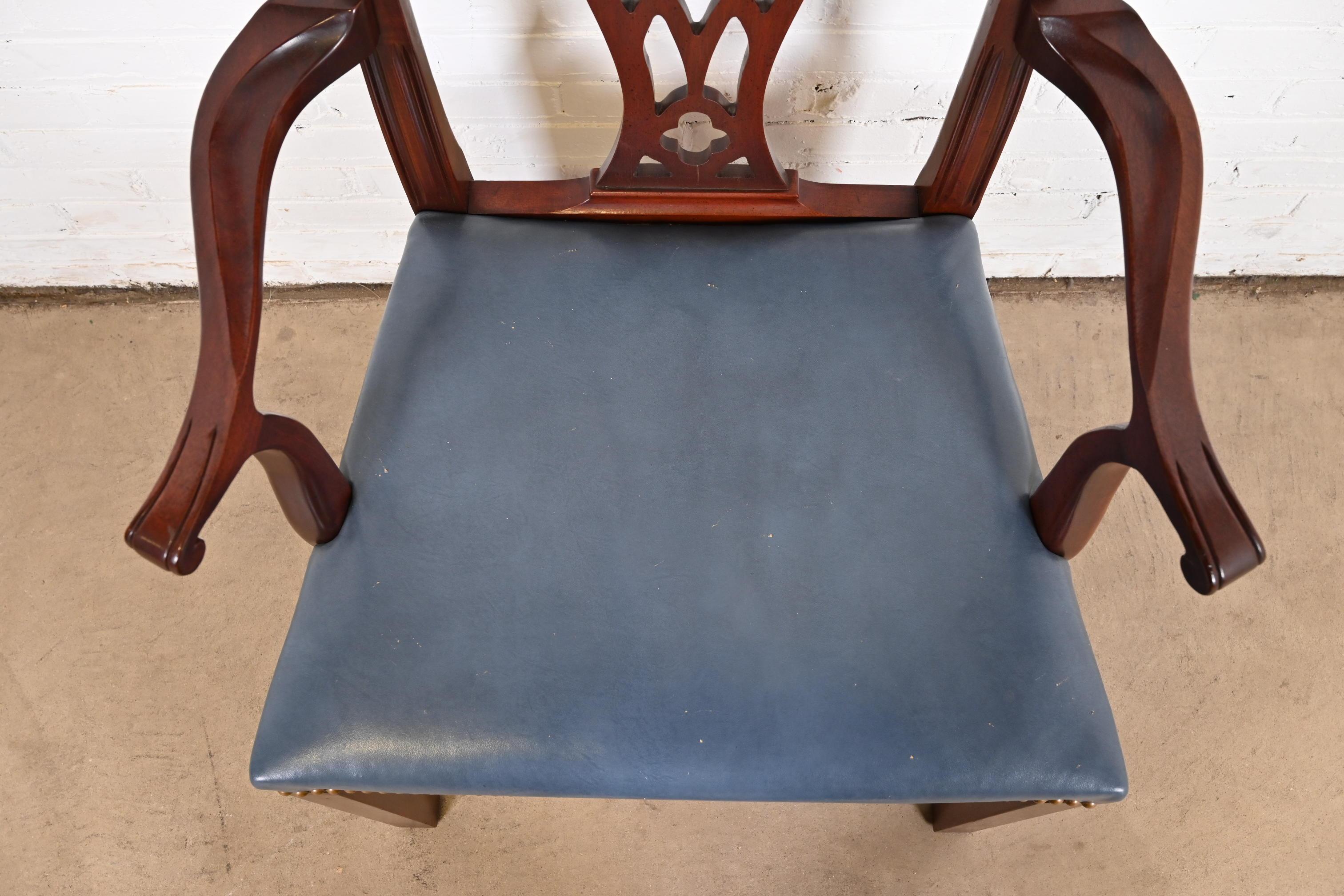 Hickory Chair Georgian Carved Mahogany Leather Upholstered Dining Arm Chairs 3