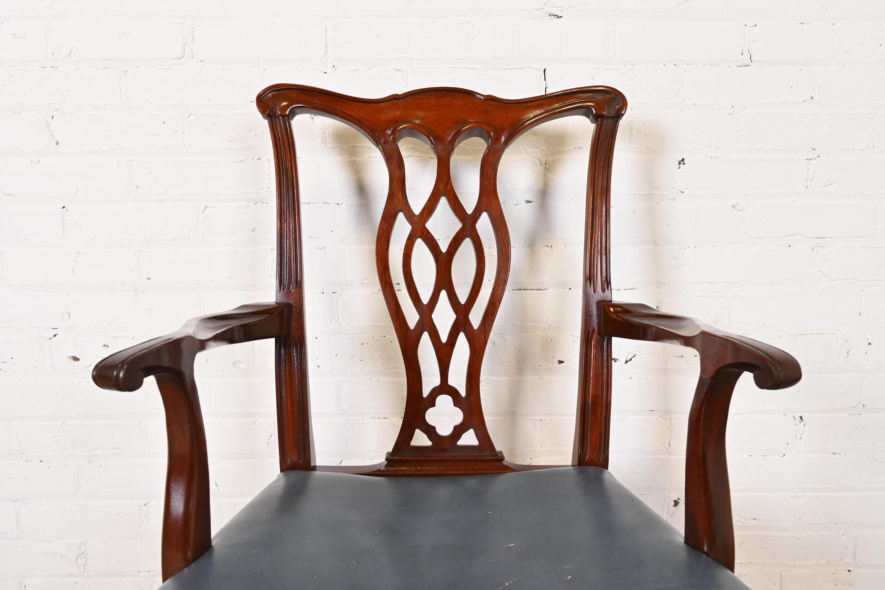 Hickory Chair Georgian Mahogany Leather Upholstered Dining Arm Chairs, Set of 8 4