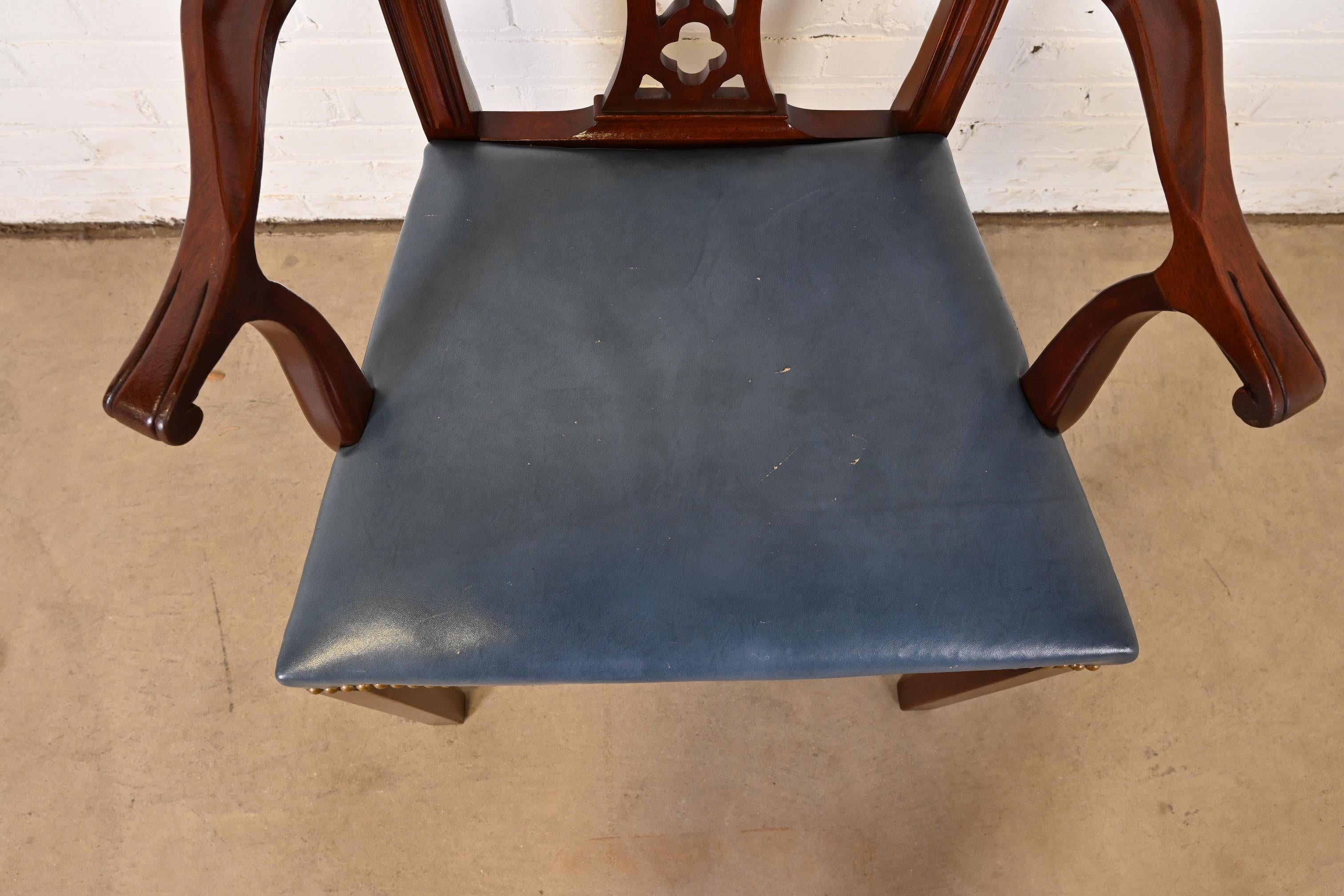 Hickory Chair Georgian Mahogany Leather Upholstered Dining Arm Chairs, Set of 8 5