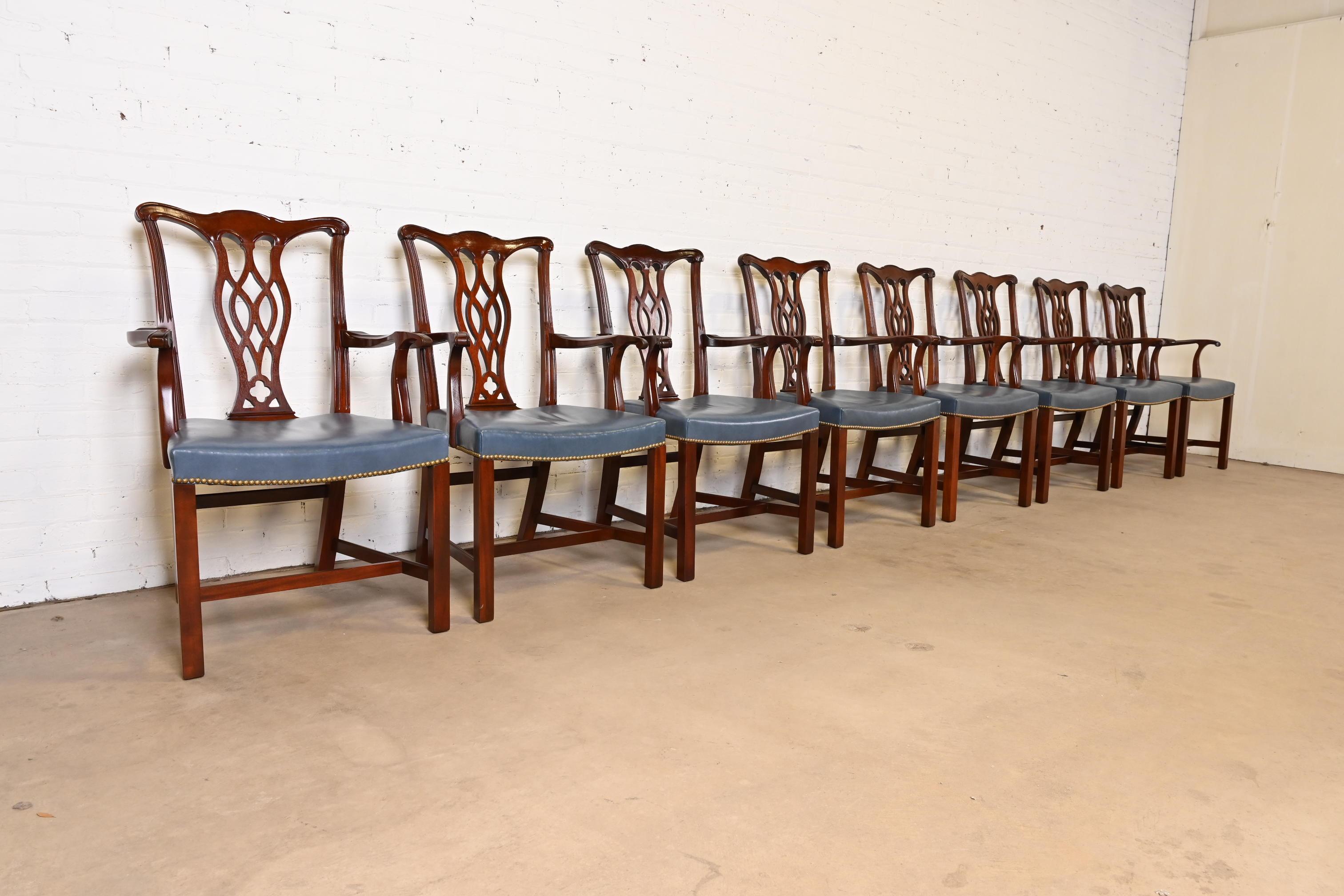 Hickory Chair Georgian Mahogany Leather Upholstered Dining Arm Chairs, Set of 8 1