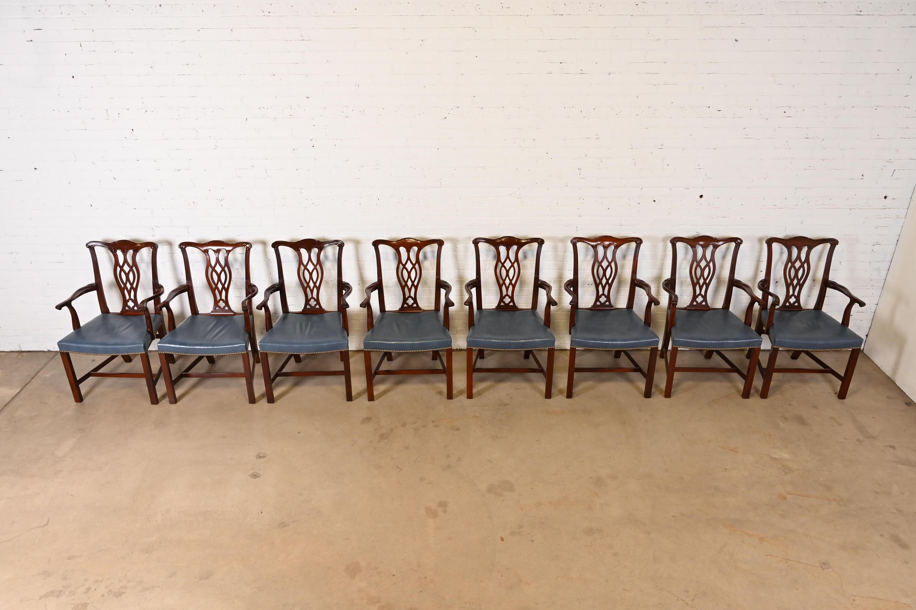 Hickory Chair Georgian Mahogany Leather Upholstered Dining Arm Chairs, Set of 8 2