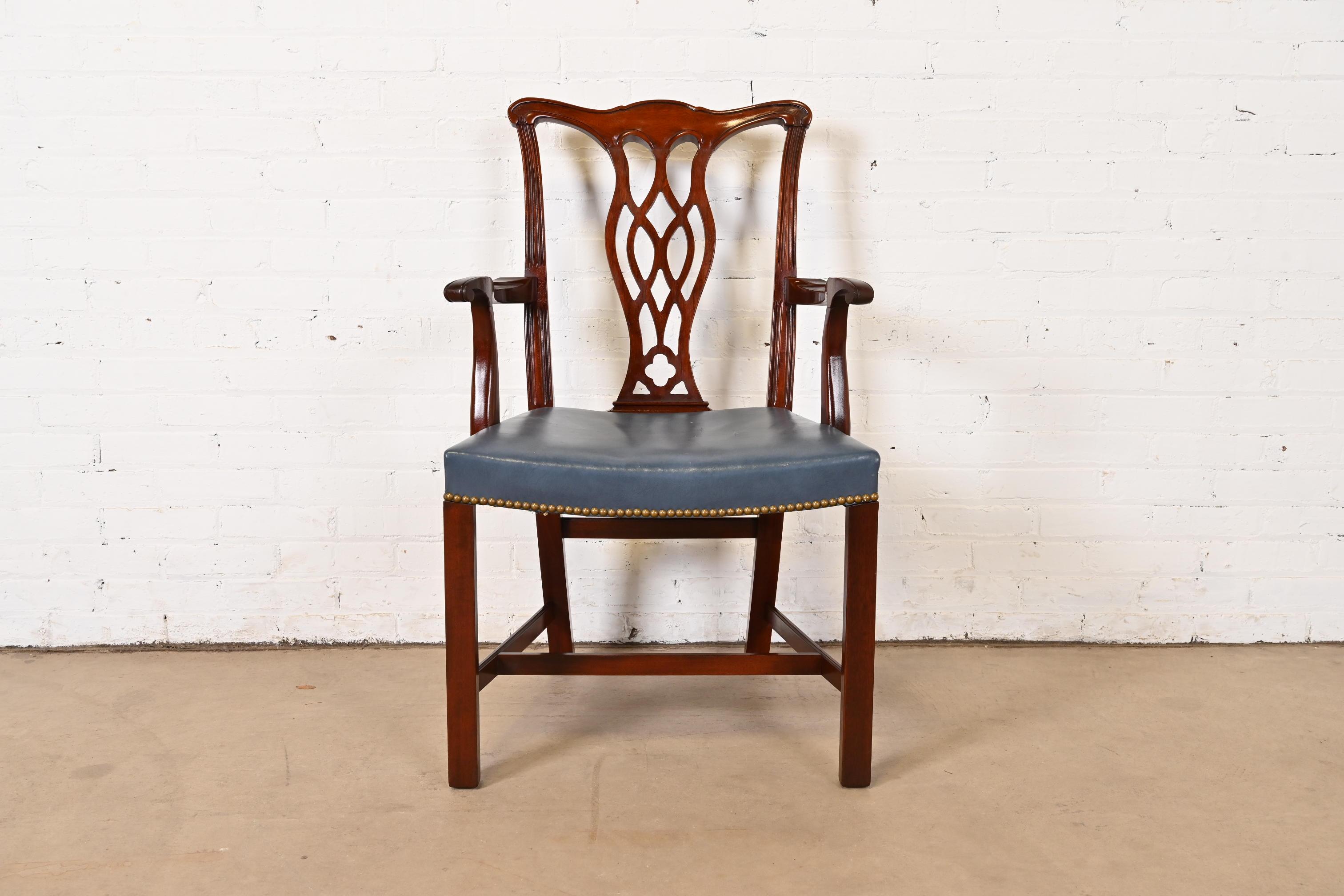 Hickory Chair Georgian Mahogany Leather Upholstered Dining Arm Chairs, Set of 8 3