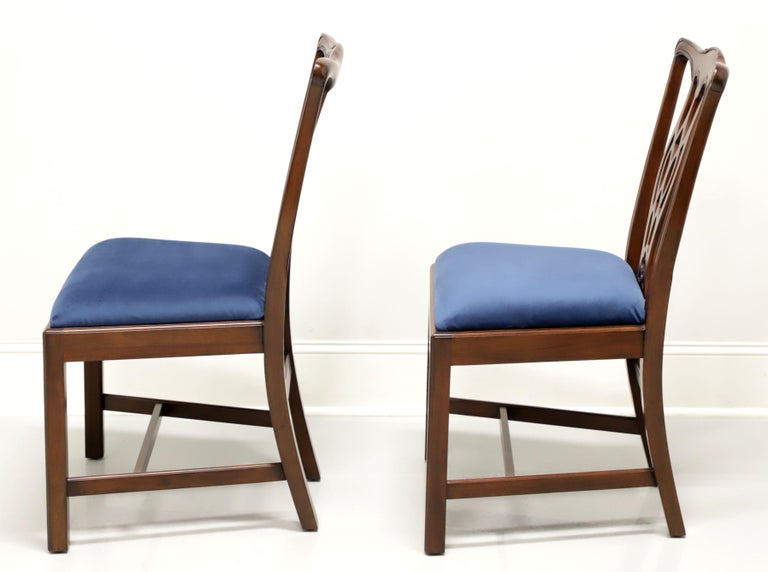 Fabric HICKORY CHAIR Mahogany Chippendale Straight Leg Dining Side Chairs - Pair For Sale