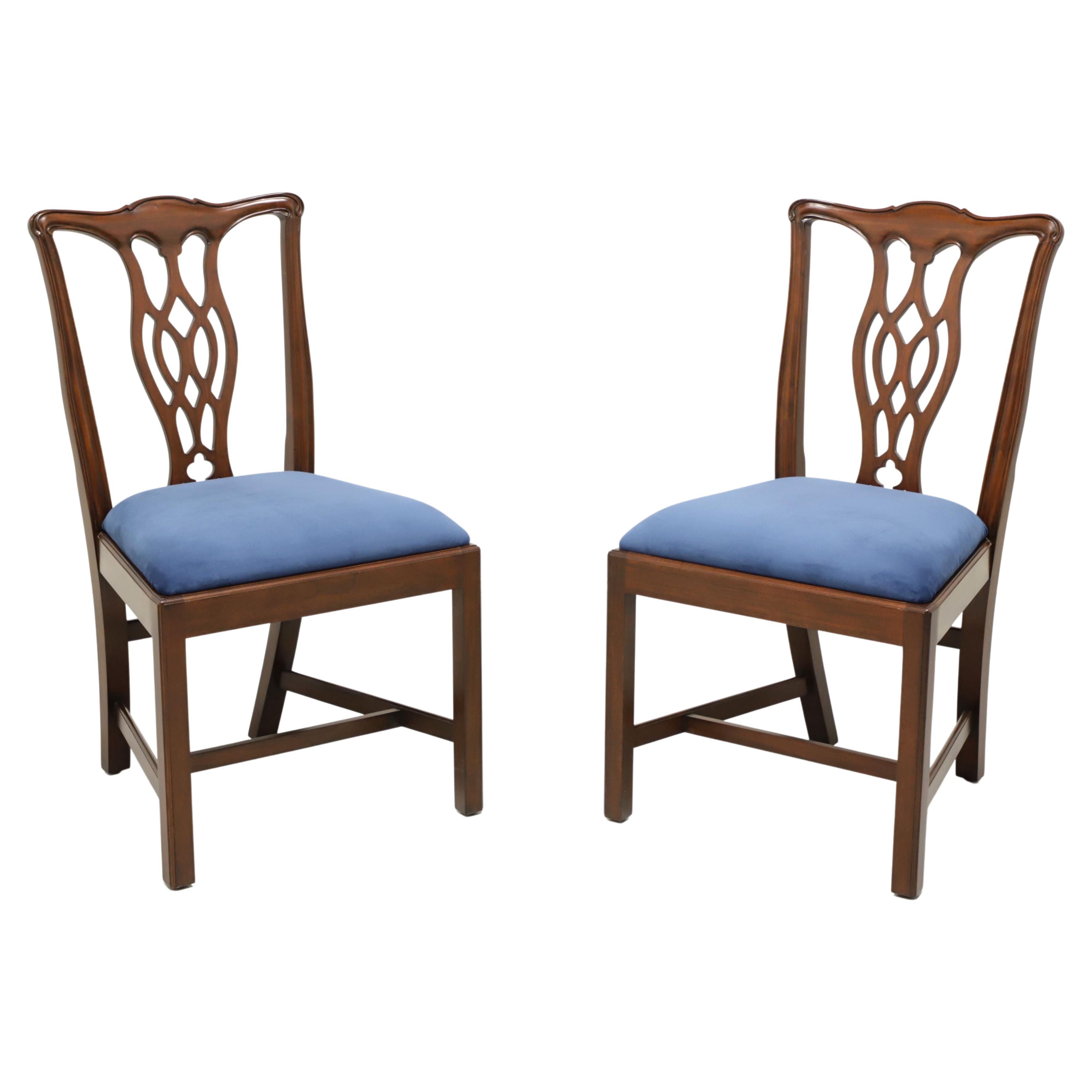 HICKORY CHAIR Mahogany Chippendale Straight Leg Dining Side Chairs - Pair