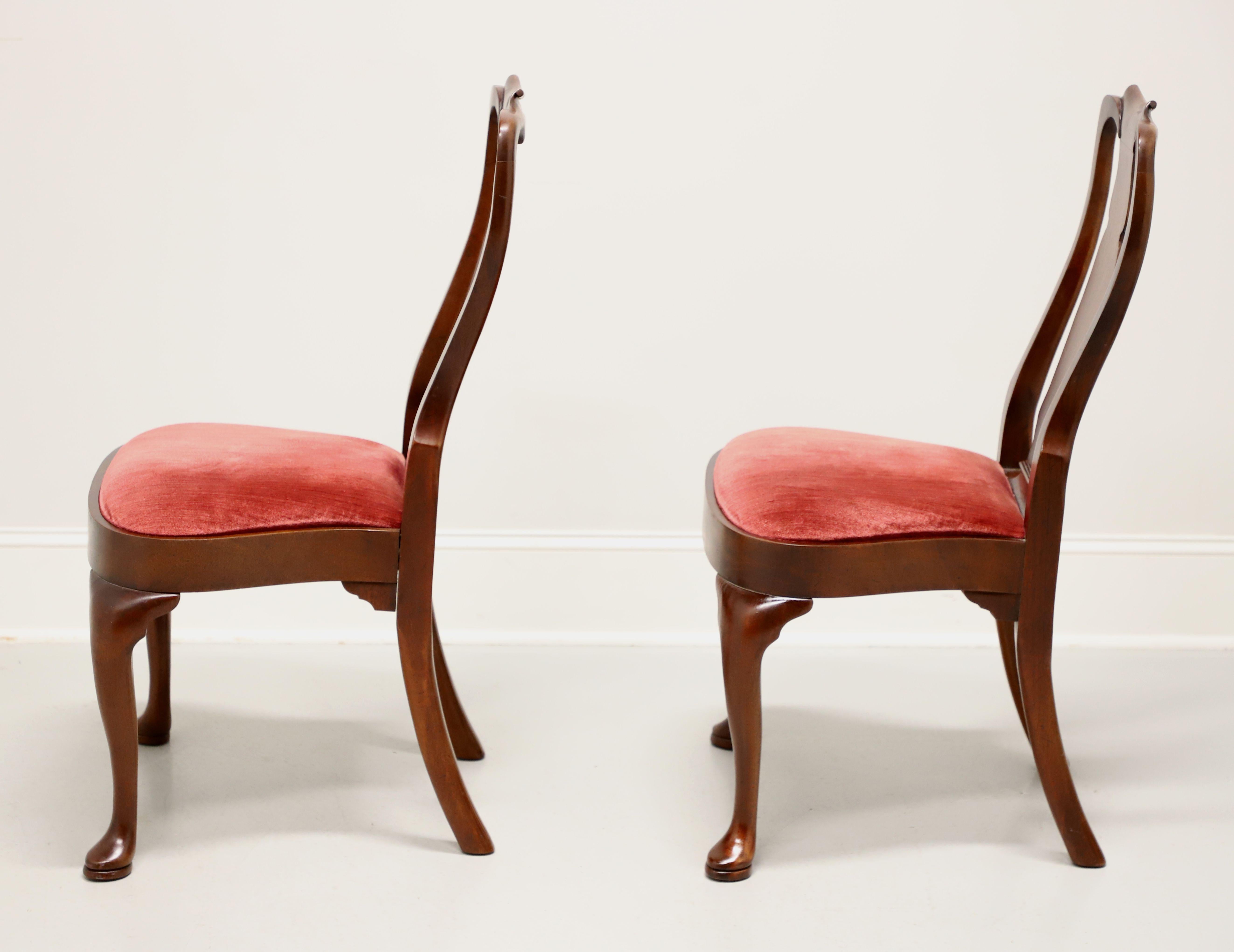Fabric HICKORY CHAIR Mahogany Queen Anne Dining Side Chairs - Pair C For Sale