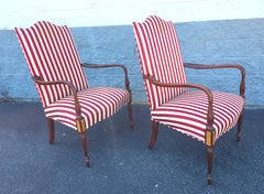 Hickory Chair Martha Washington Mahogany Upholstered Open Arm Chairs, Pair