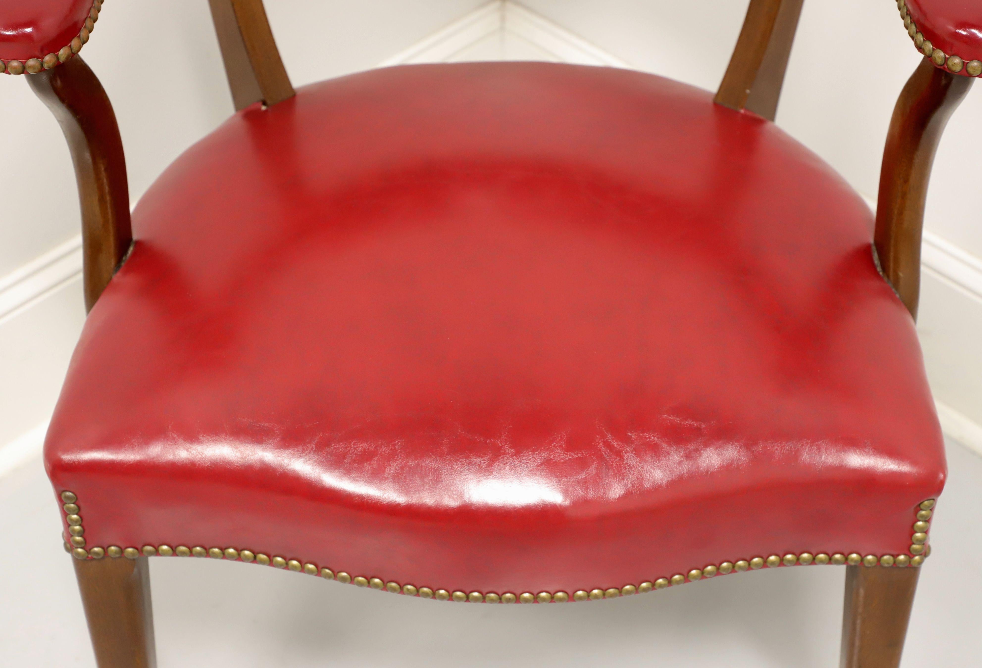 Brass HICKORY CHAIR Mid 20th Century Red Faux Leather Library / Office Chair - B