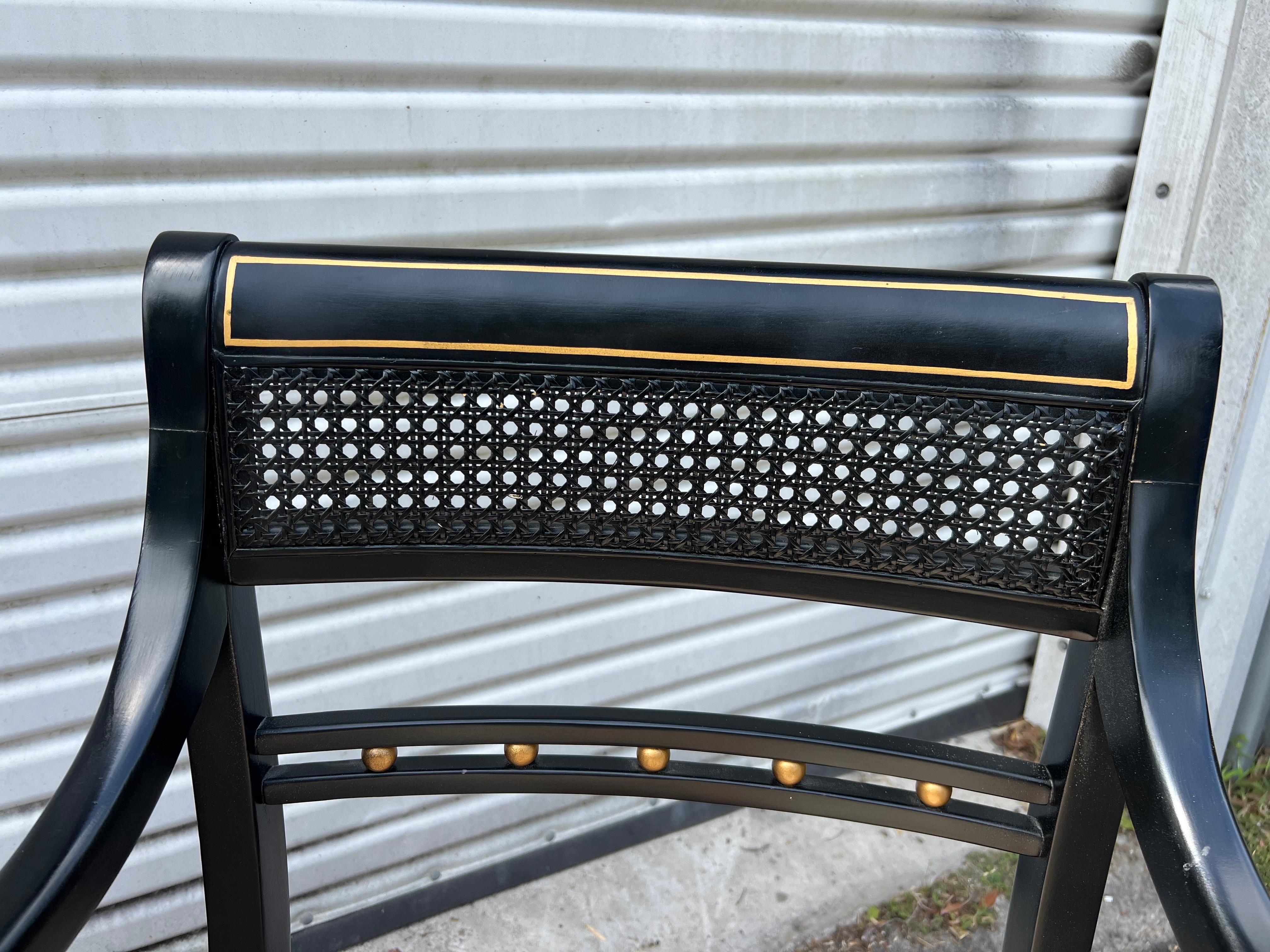 Hickory Chair Neoclassical Cane Back Chairs in Black and Gold - a Pair For Sale 5