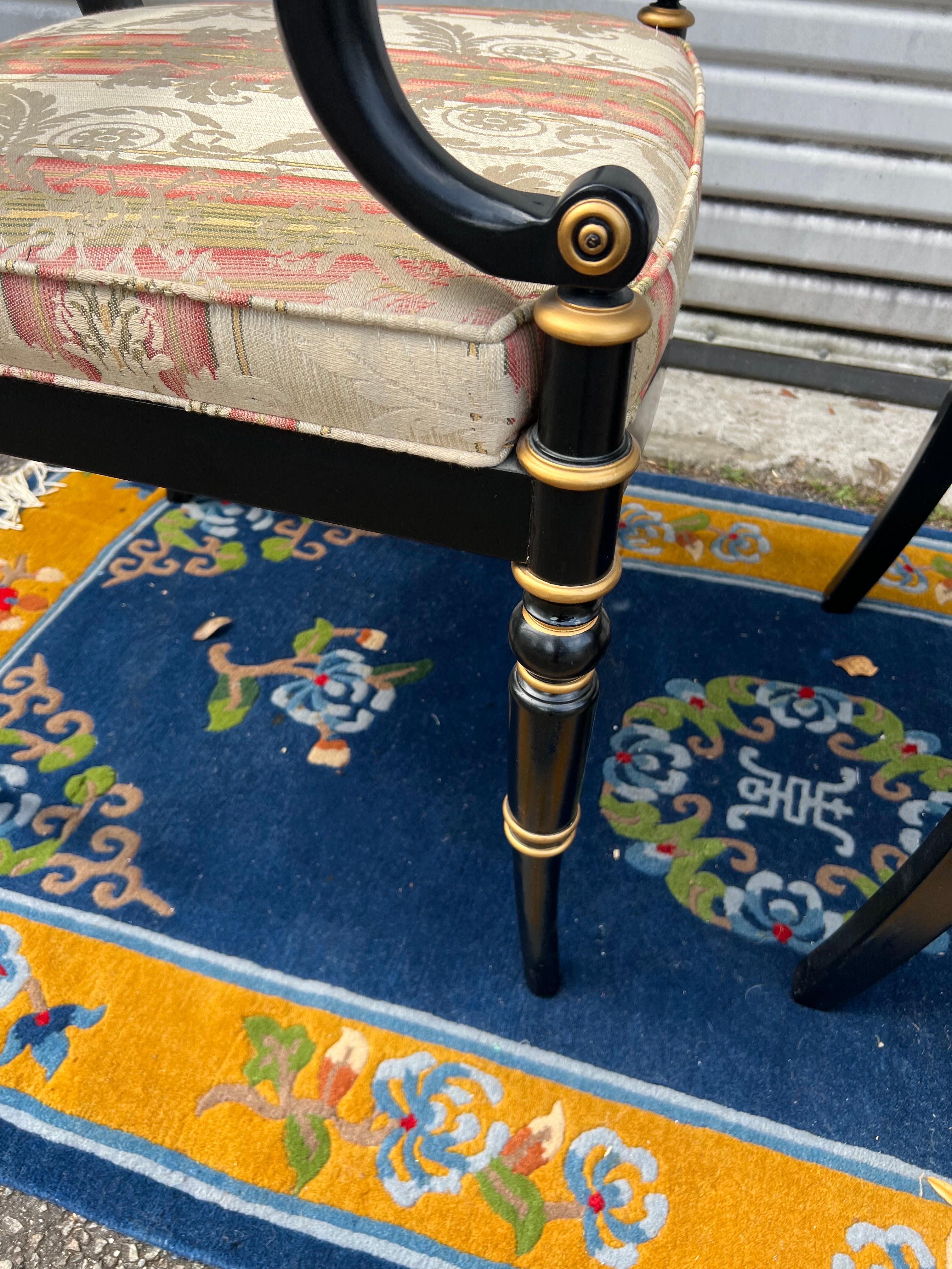 20th Century Hickory Chair Neoclassical Cane Back Chairs in Black and Gold - a Pair For Sale