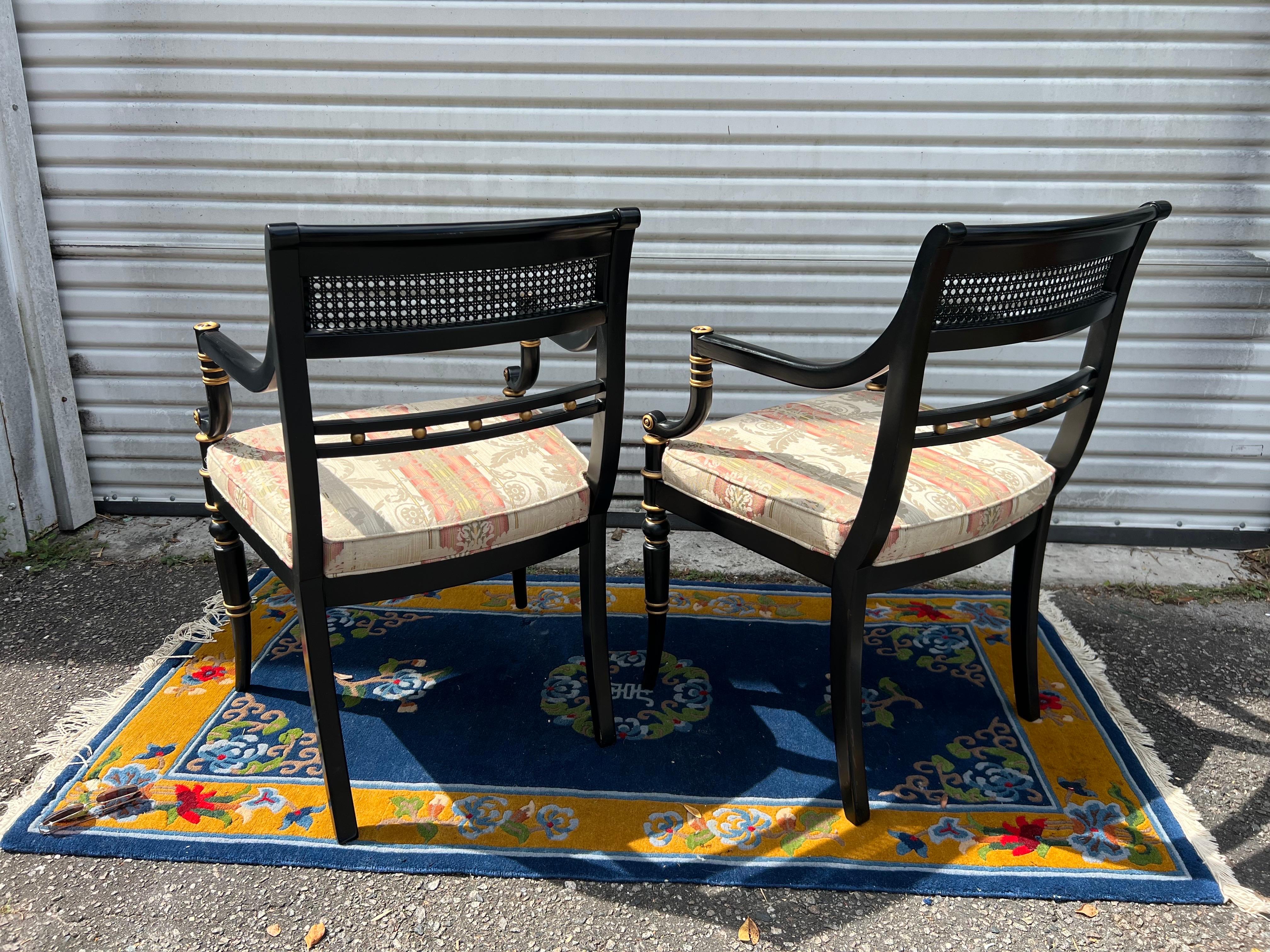 Hickory Chair Neoclassical Cane Back Chairs in Black and Gold - a Pair For Sale 1
