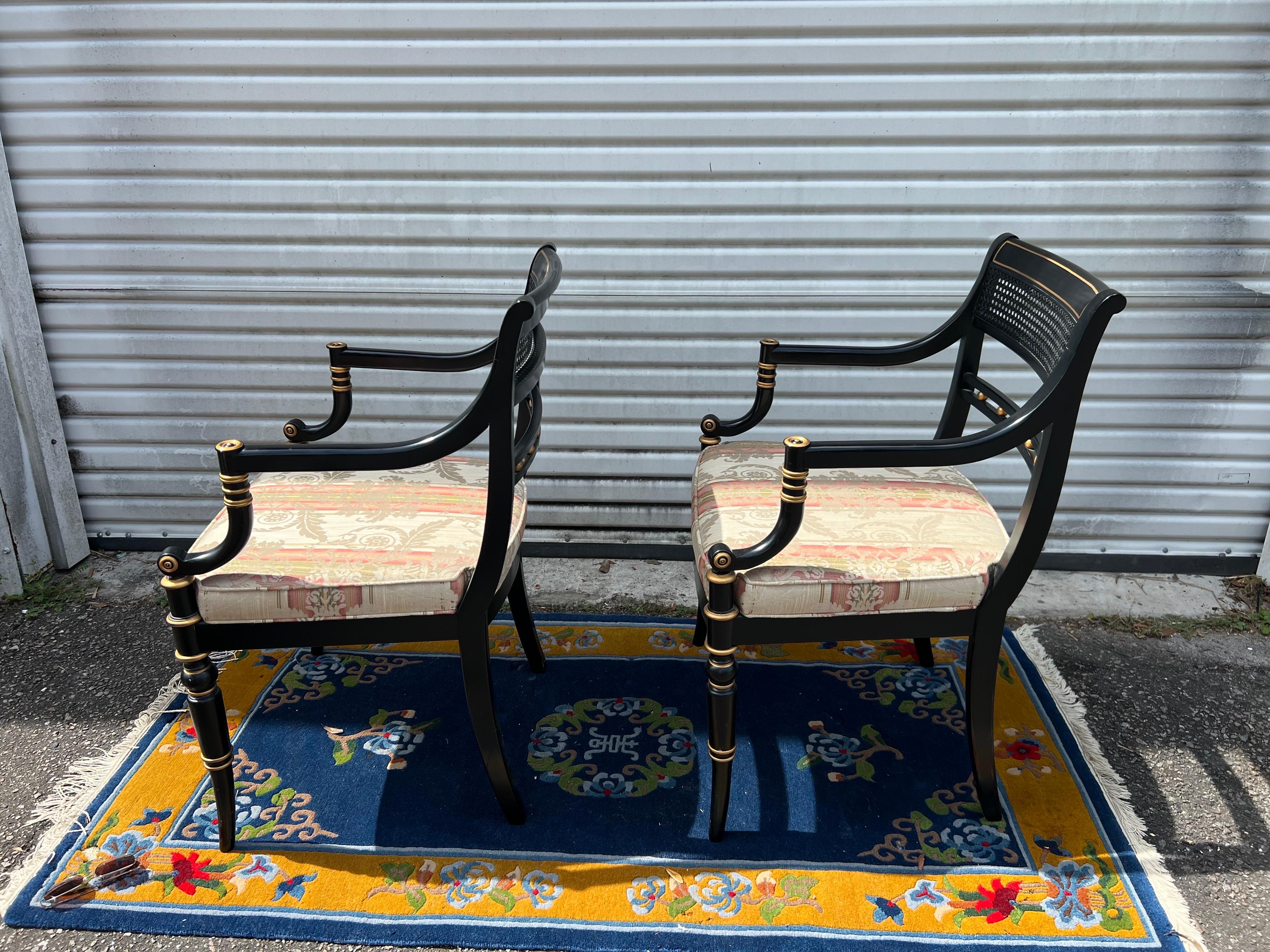 Hickory Chair Neoclassical Cane Back Chairs in Black and Gold - a Pair For Sale 2