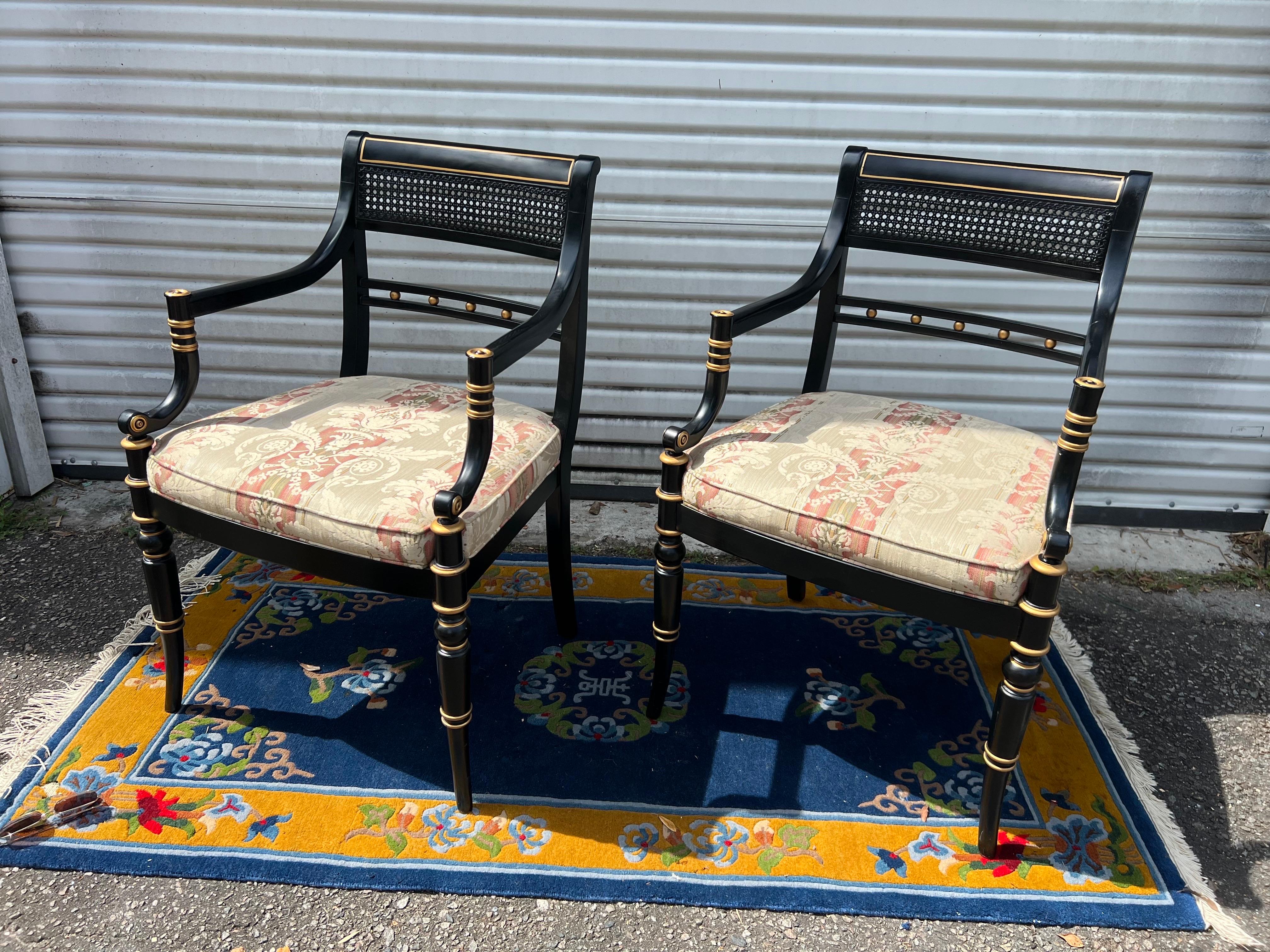 Hickory Chair Neoclassical Cane Back Chairs in Black and Gold - a Pair For Sale 3