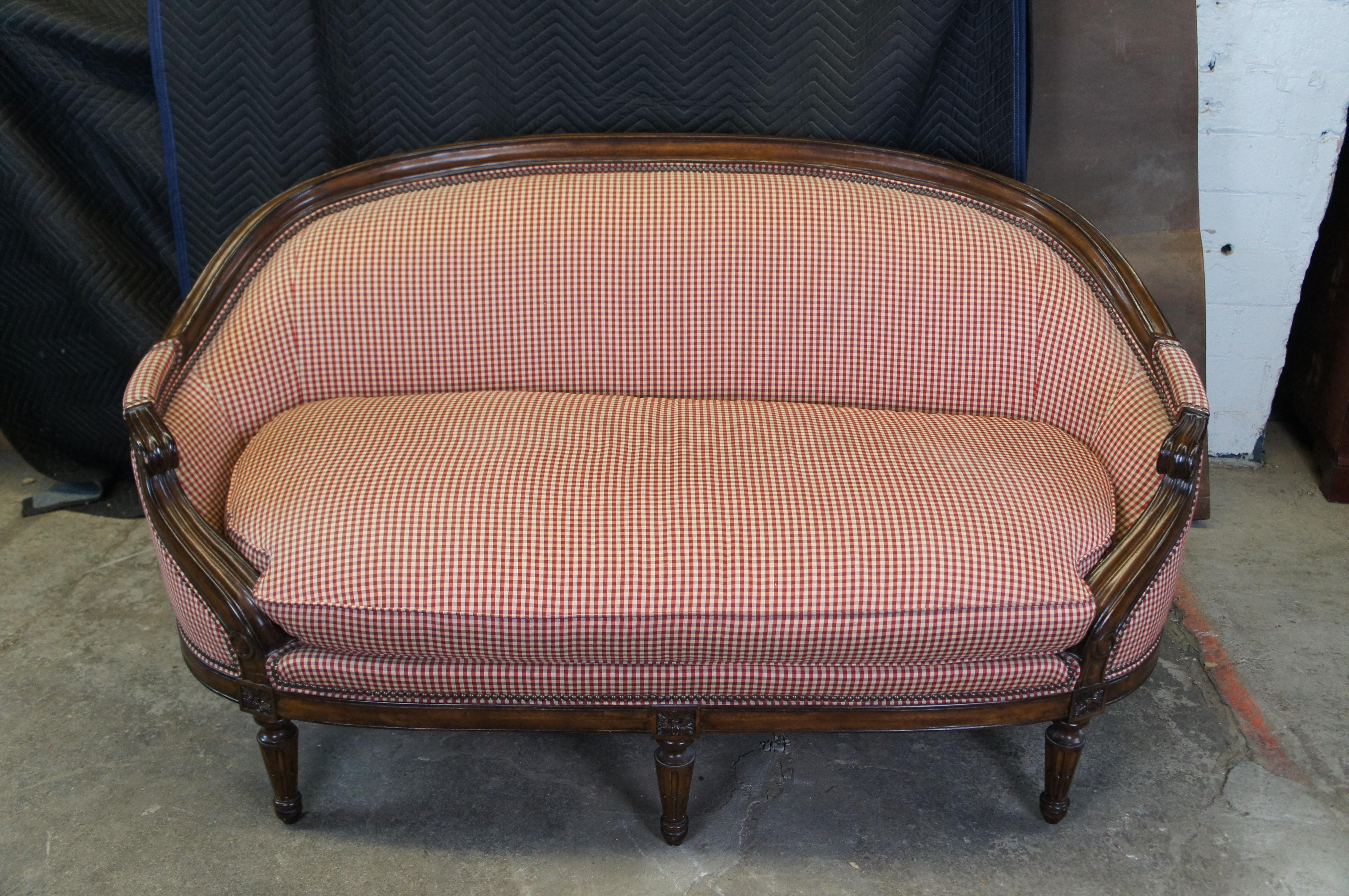 20th Century Hickory Chair Park Avenue Mahogany Plaid Nailhead Bench Settee Loveseat