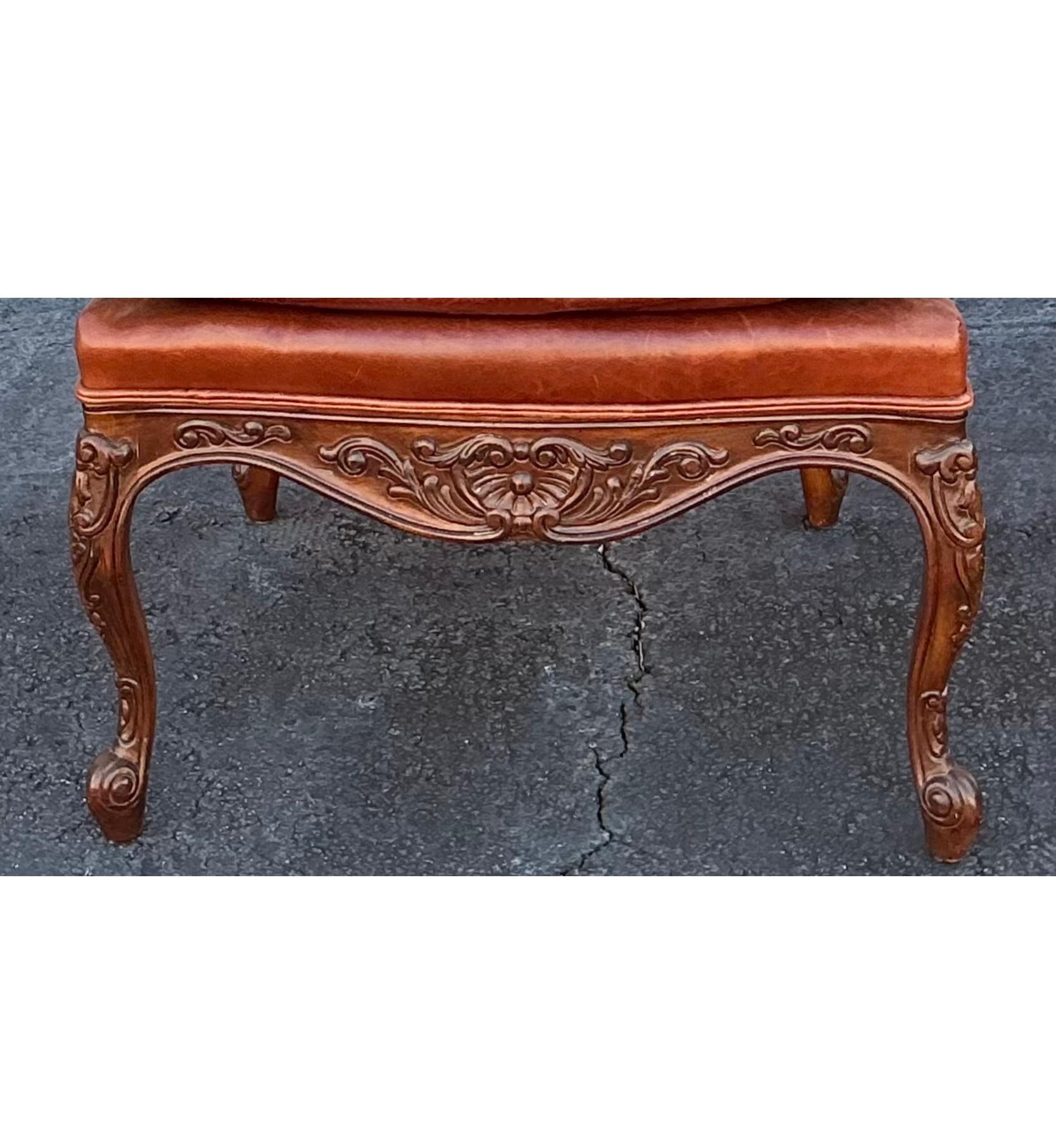Hickory Chair Pearson French Louis XIV Style Walnut & Leather Arm Chairs - Pair For Sale 3