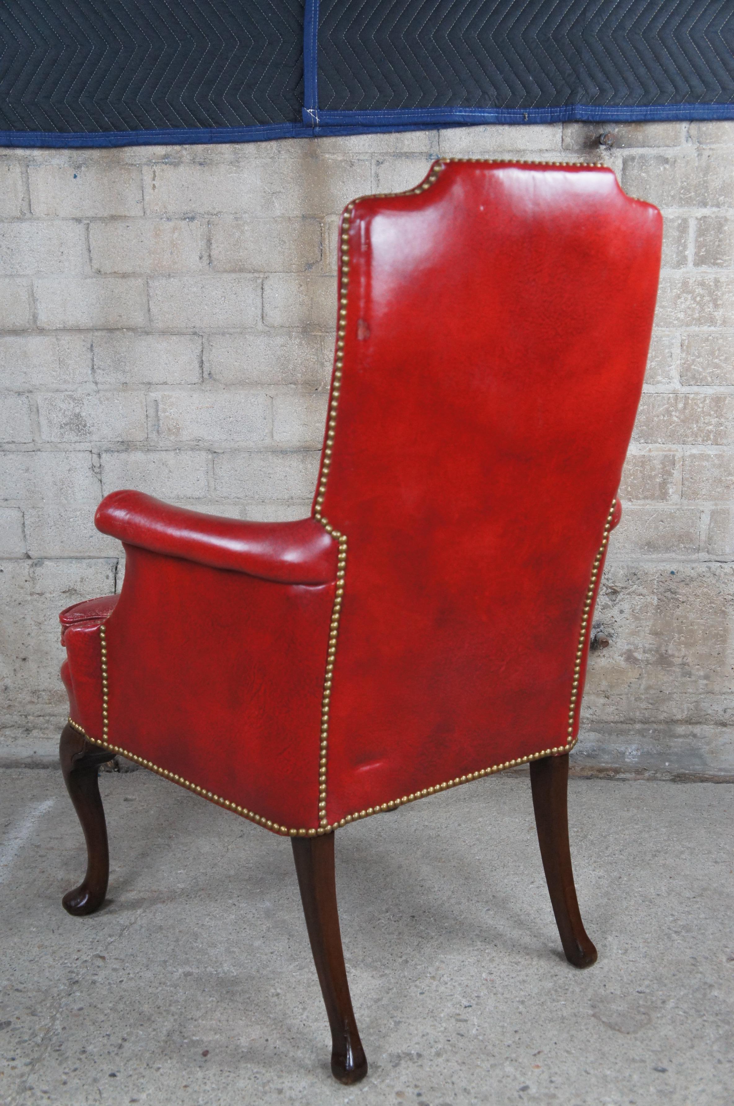 Hickory Chair Queen Anne Red Leather Nailhead Club Lounge Library Armchair For Sale 7