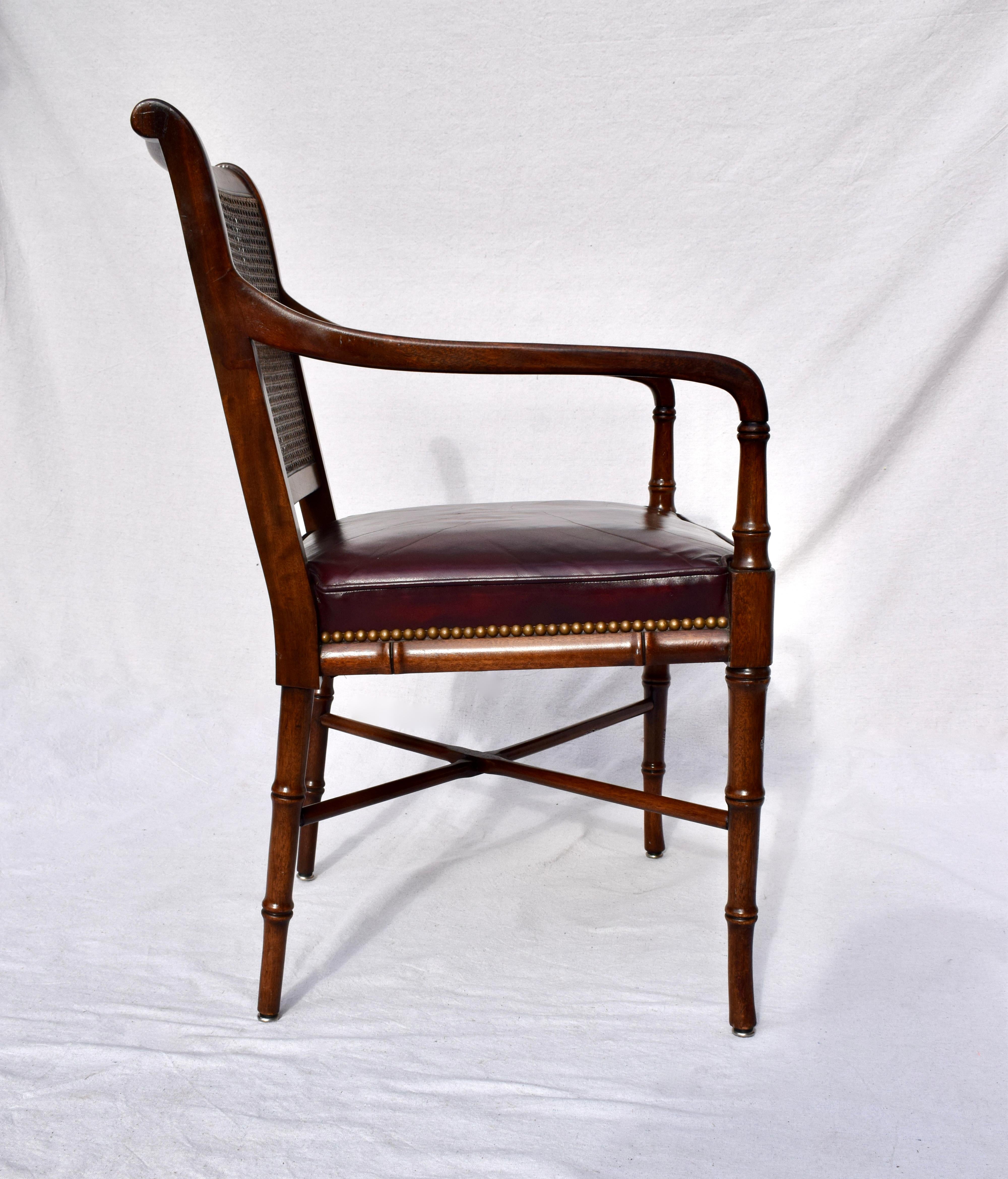 American Hickory Chair Regency Faux Bamboo Caned Leather Chair