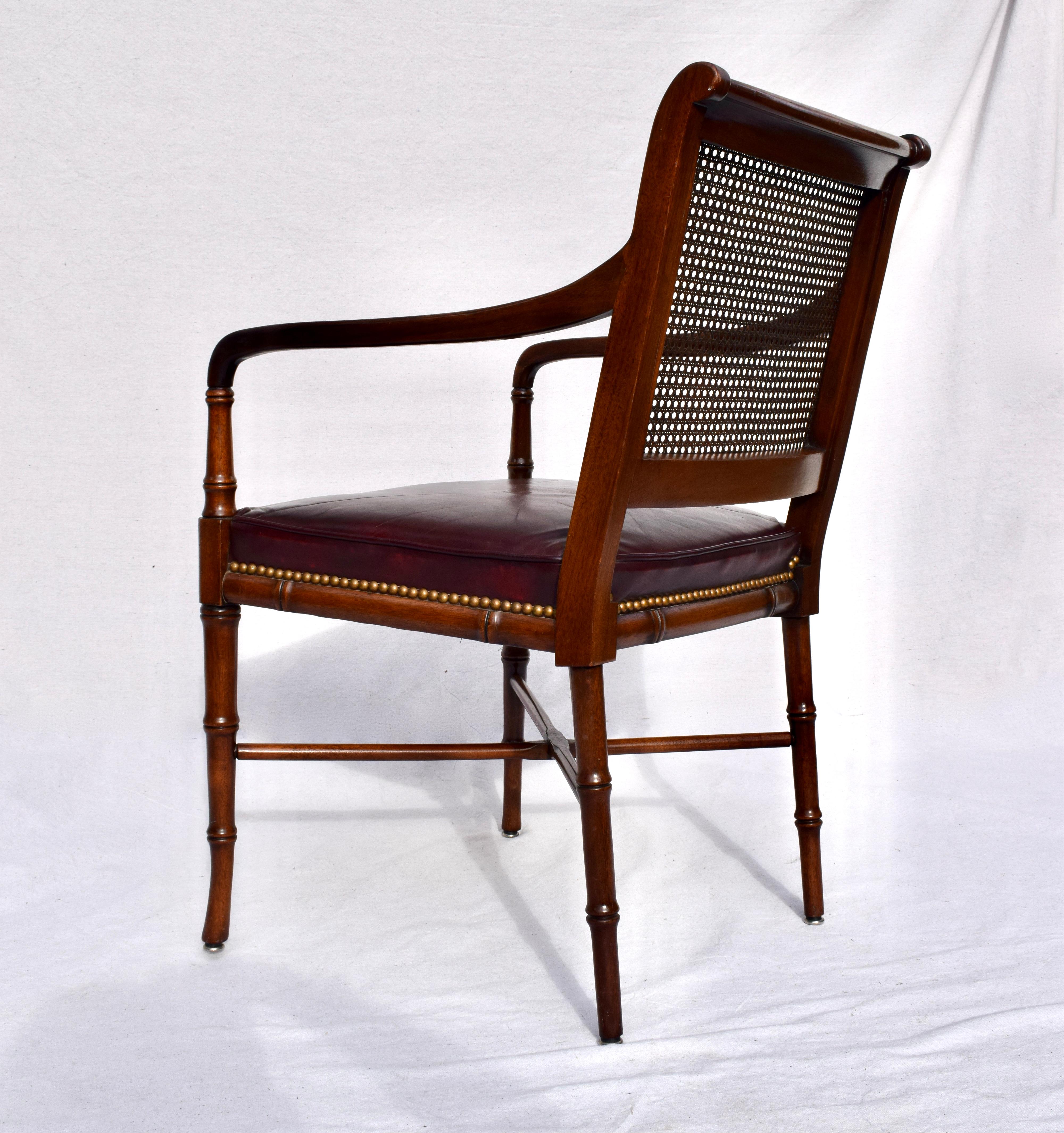 Brass Hickory Chair Regency Faux Bamboo Caned Leather Chair