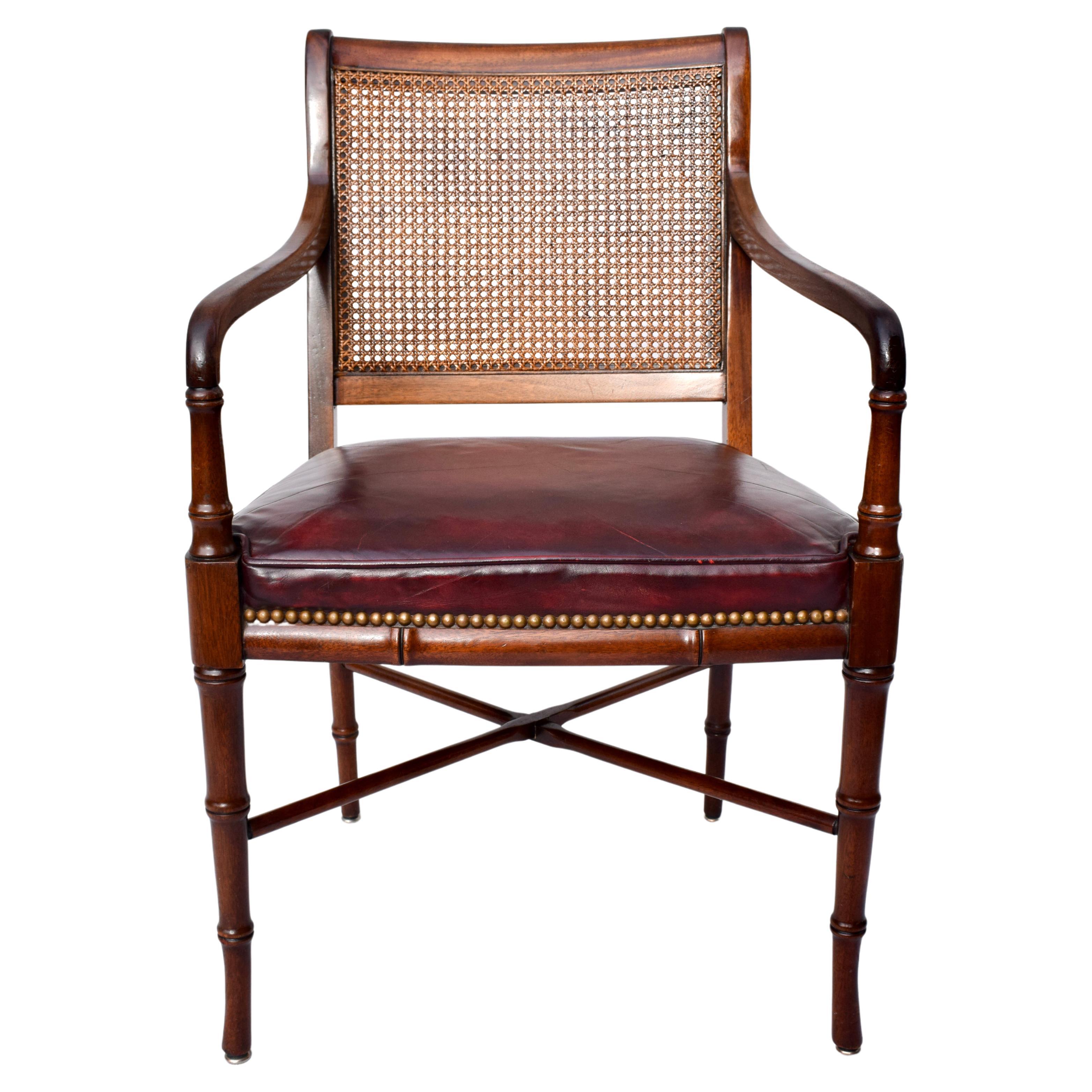 Hickory Chair Regency Faux Bamboo Caned Leather Chair
