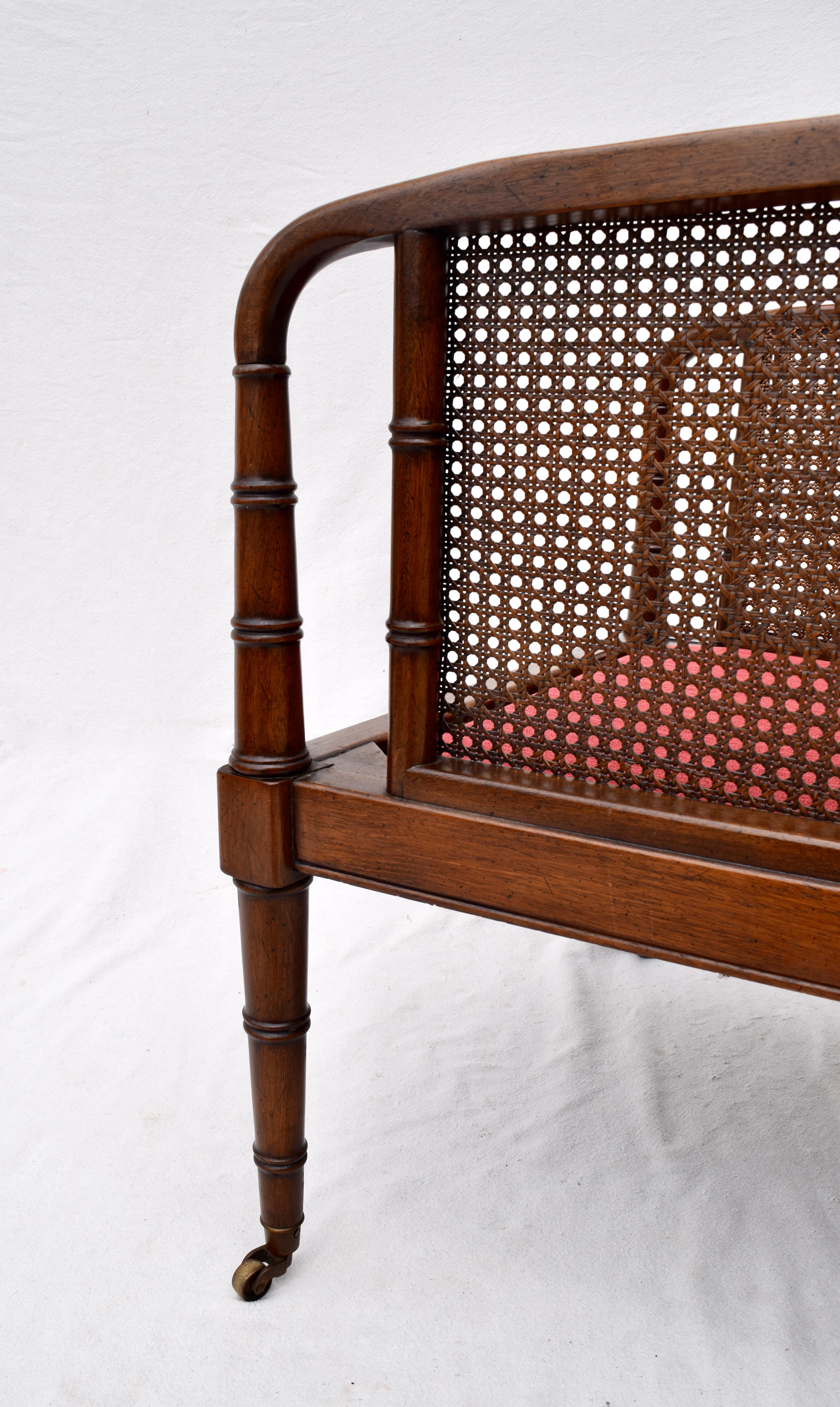 Hickory Chair Regency Style Faux Bamboo Caned Chairs on Brass Casters, Pair 4