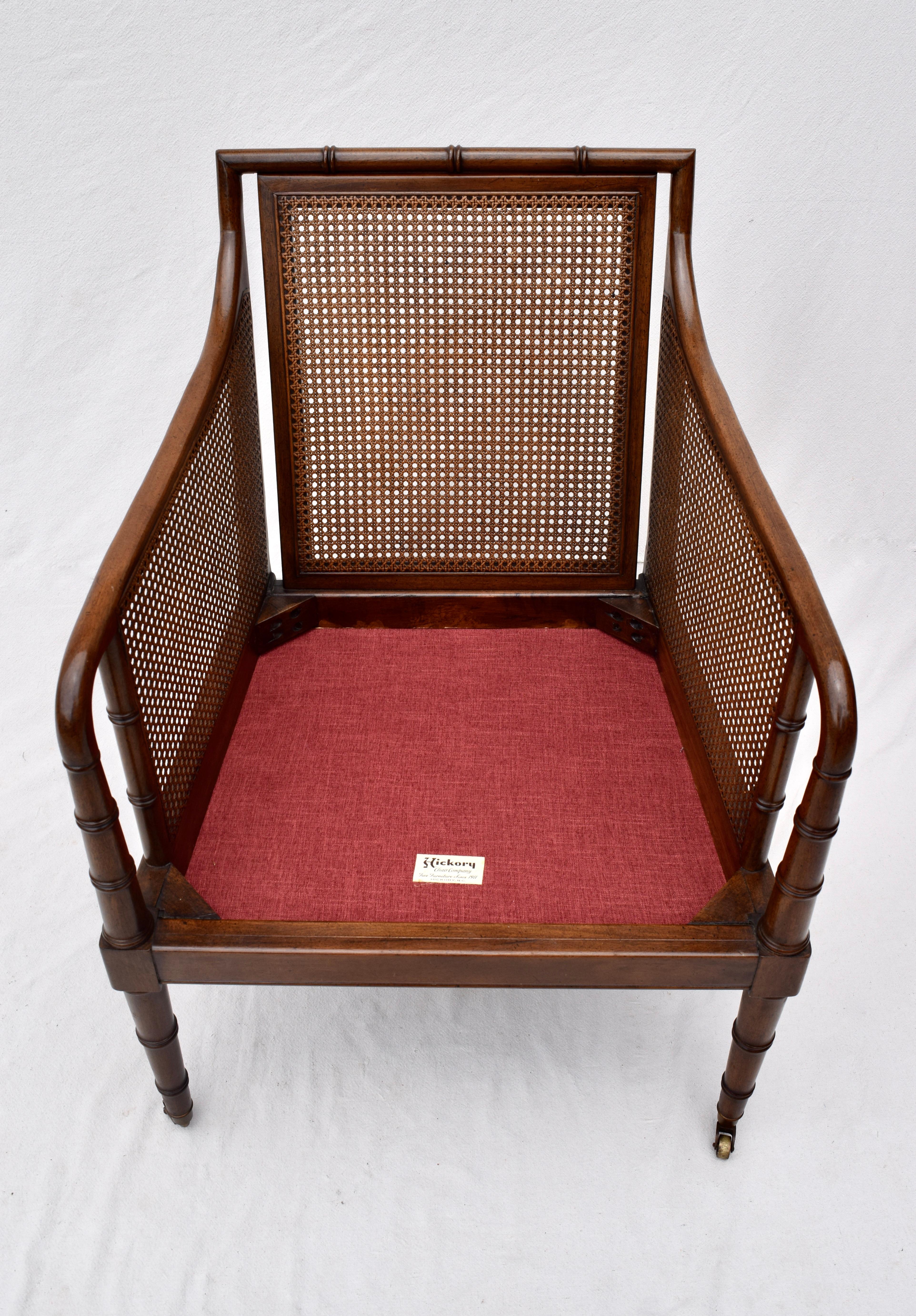 Hickory Chair Regency Style Faux Bamboo Caned Chairs on Brass Casters, Pair 3
