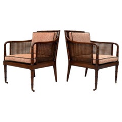 Hickory Chair Regency Style Faux Bamboo Caned Chairs on Brass Casters, Pair