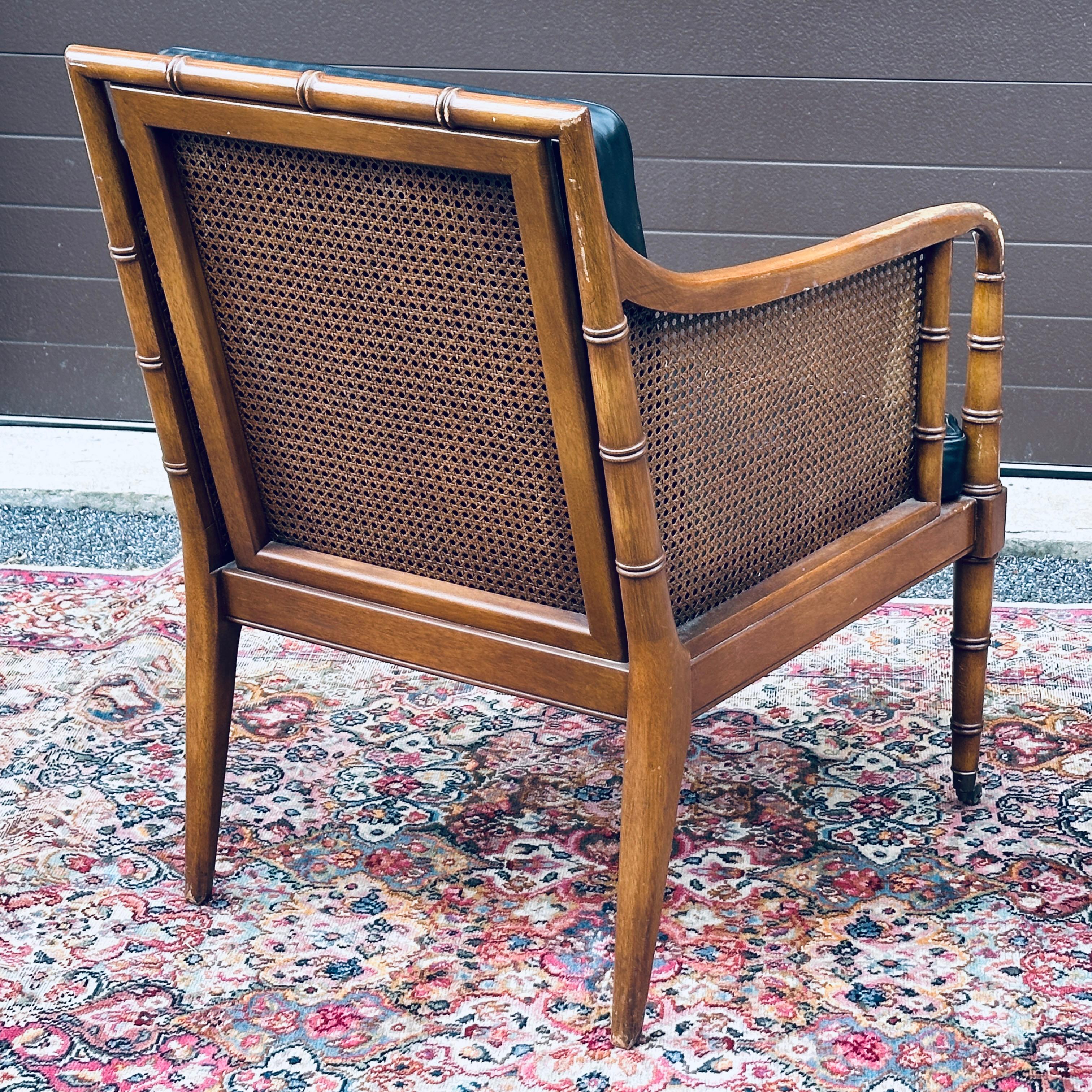 Hickory Chair Regency Style Faux Bamboo Caned Lounge Chair on Brass Casters 3