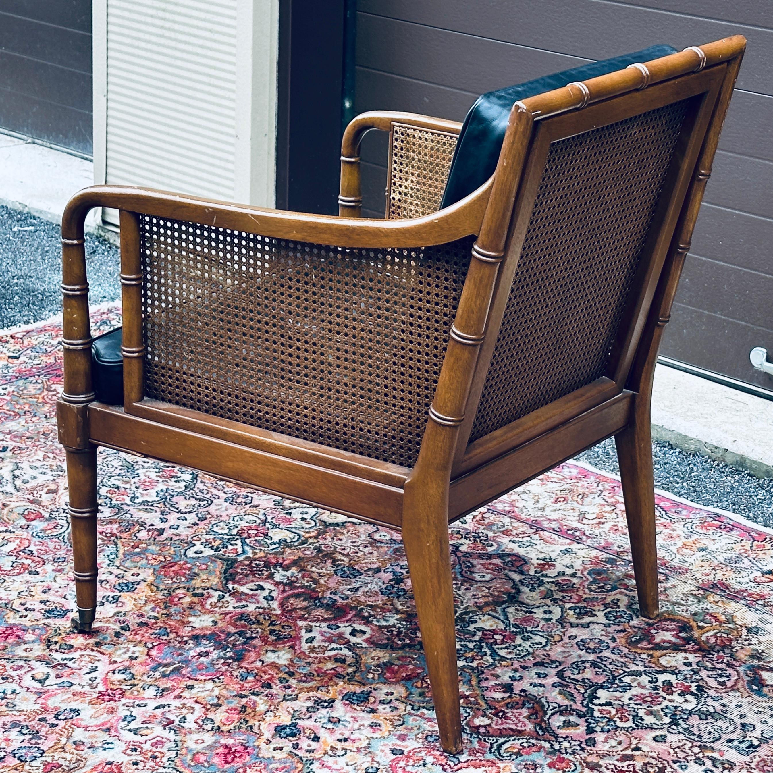 Hickory Chair Regency Style Faux Bamboo Caned Lounge Chair on Brass Casters 4