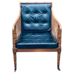Hickory Chair Regency Style Faux Bamboo Caned Lounge Chair on Brass Casters