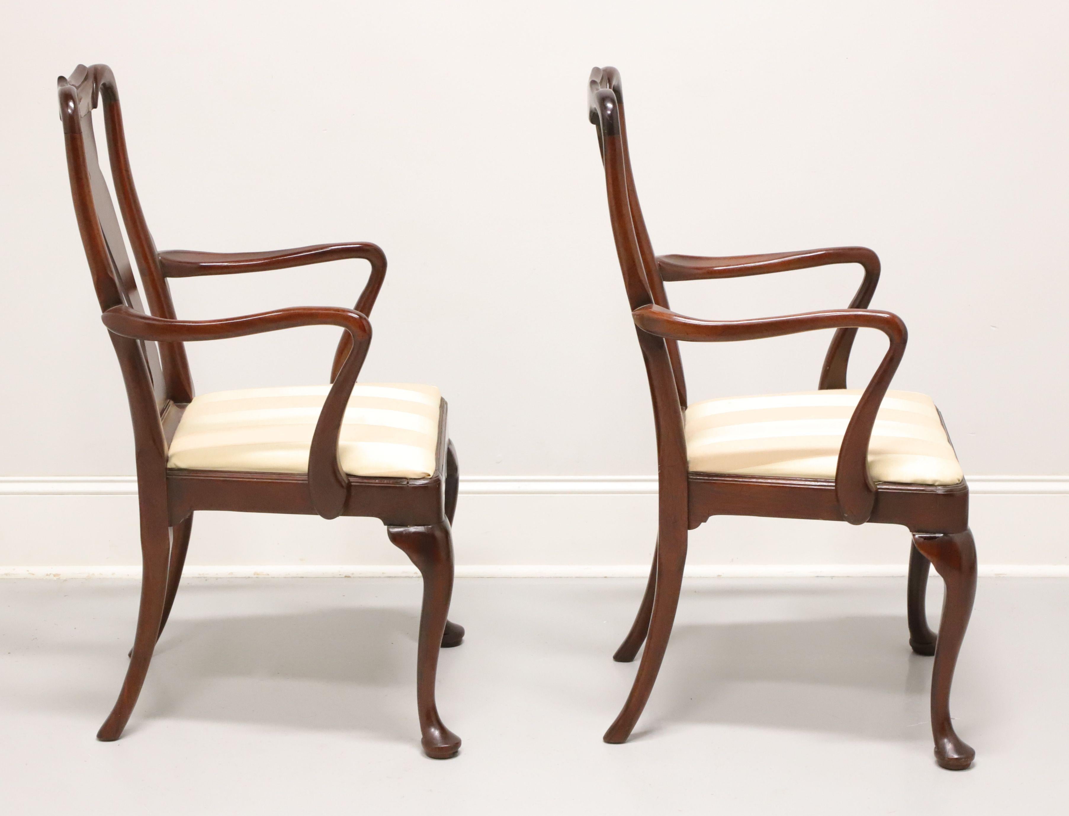 HICKORY CHAIR Solid Mahogany Queen Anne Style Dining Armchairs - Pair In Good Condition In Charlotte, NC