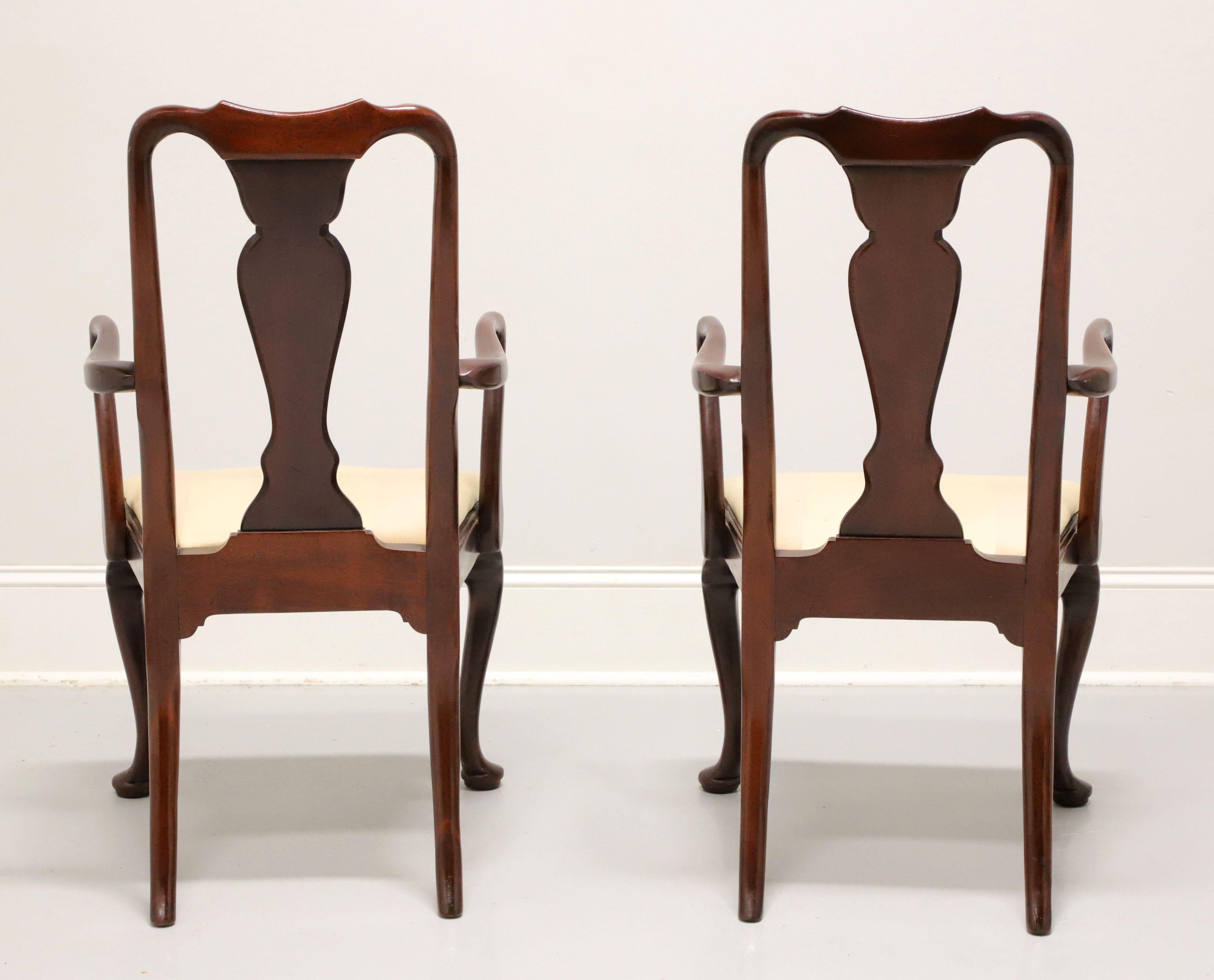 20th Century HICKORY CHAIR Solid Mahogany Queen Anne Style Dining Armchairs - Pair