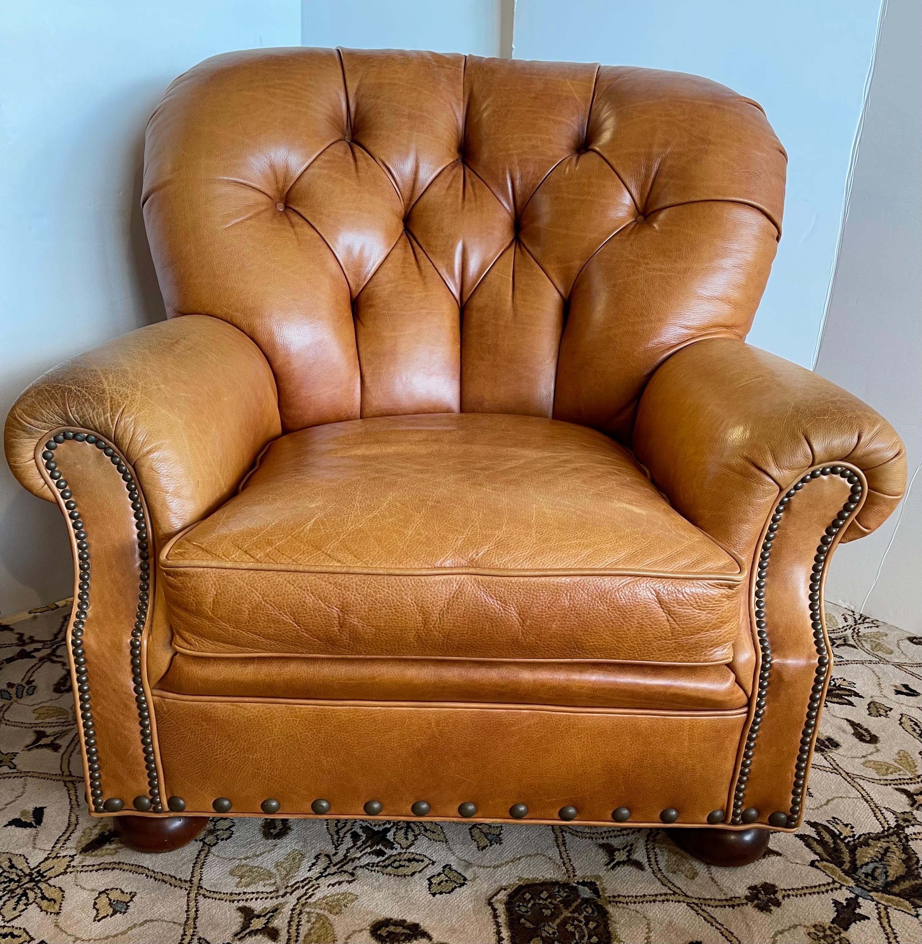 vintage leather chair and ottoman