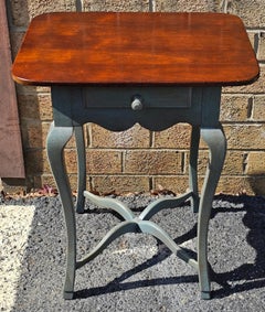 Hickory Chair Walnut and Damask Blue Painted Single Drawer Side Table