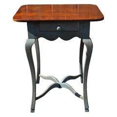 Vintage Hickory Chair Walnut and Damask Blue Painted Single Drawer Side Table