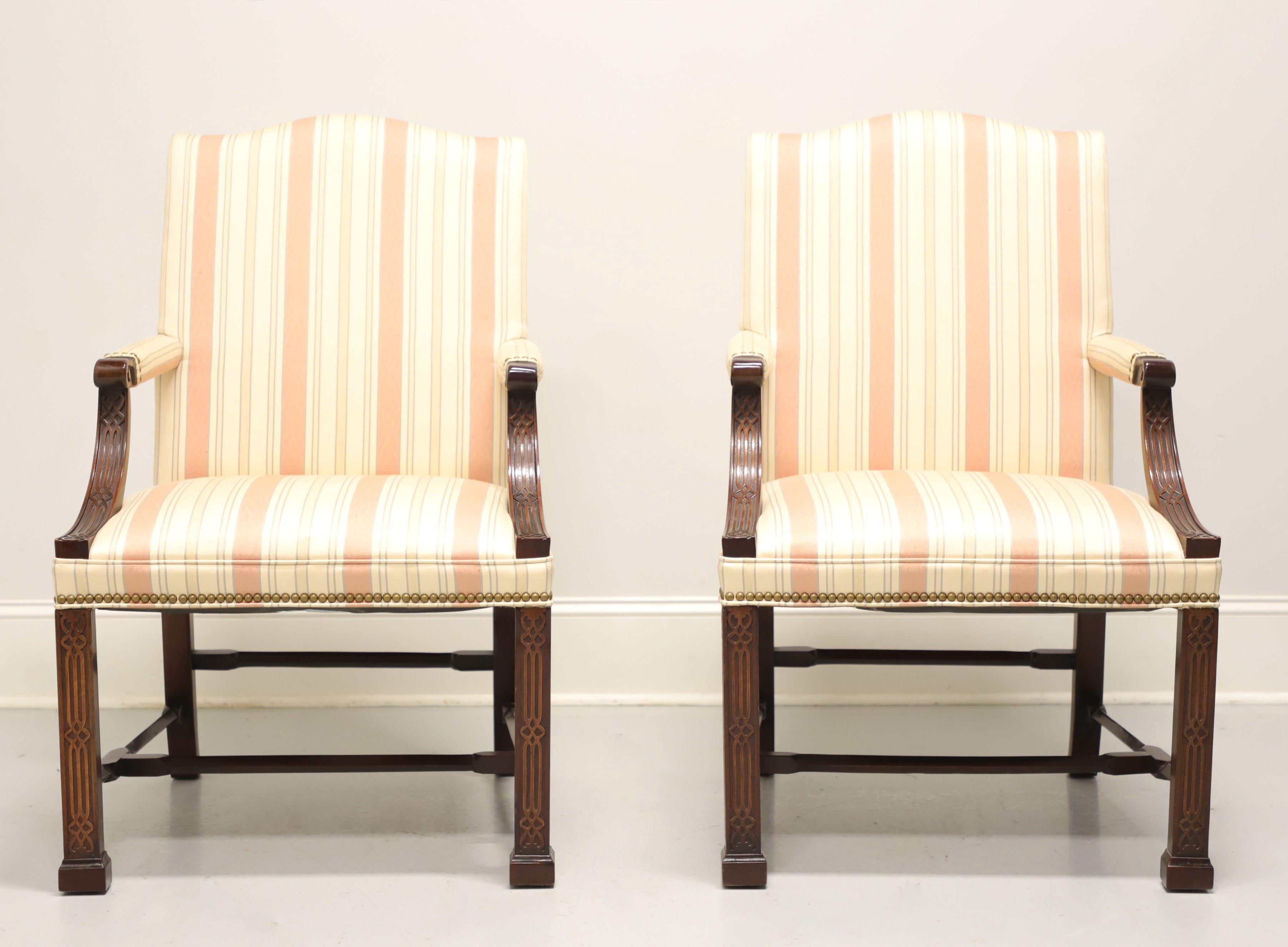 American HICKORY CHAIR Wentworth Mahogany Chippendale Style Fretwork Armchairs - Pair