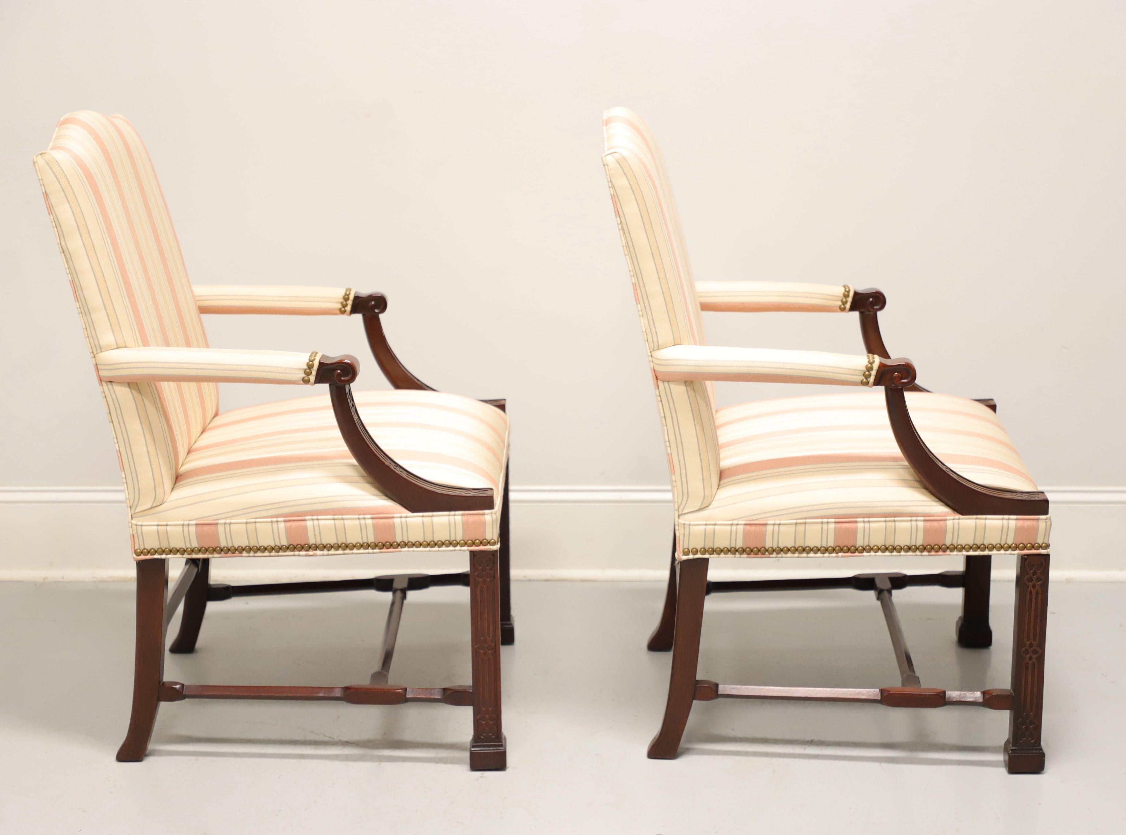 HICKORY CHAIR Wentworth Mahogany Chippendale Style Fretwork Armchairs - Pair In Good Condition In Charlotte, NC