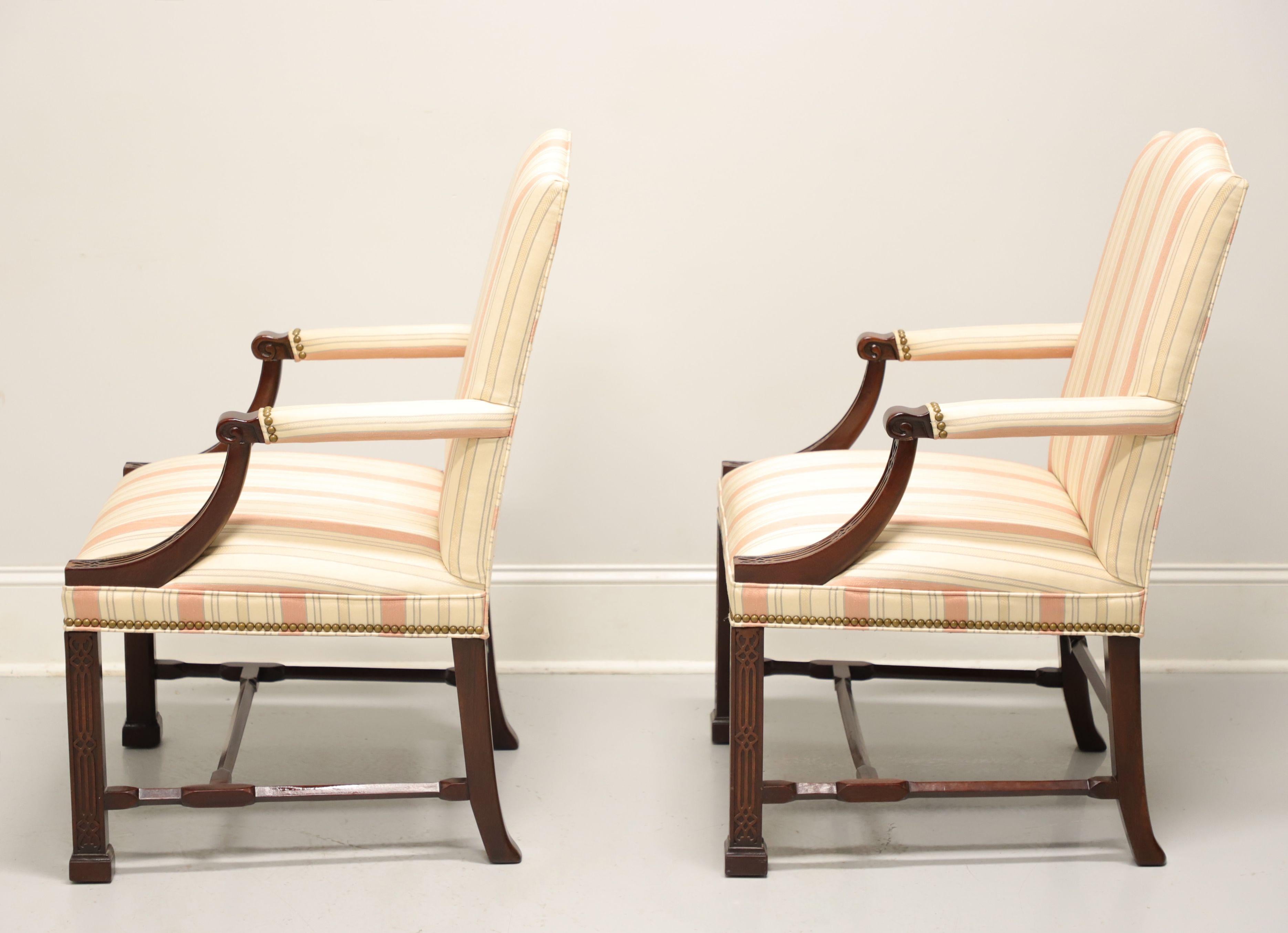 Brass HICKORY CHAIR Wentworth Mahogany Chippendale Style Fretwork Armchairs - Pair