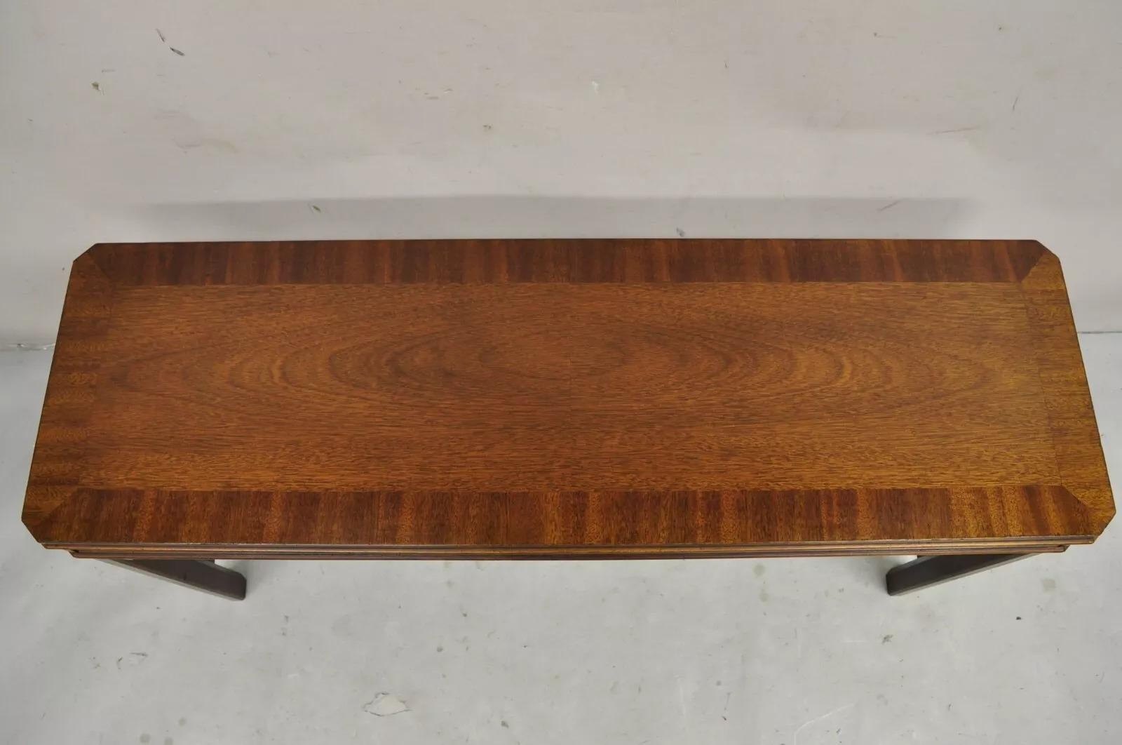 Hickory Chinese Chippendale Mahogany Fretwork Console Table Stool Set - 3 pc Set In Good Condition In Philadelphia, PA