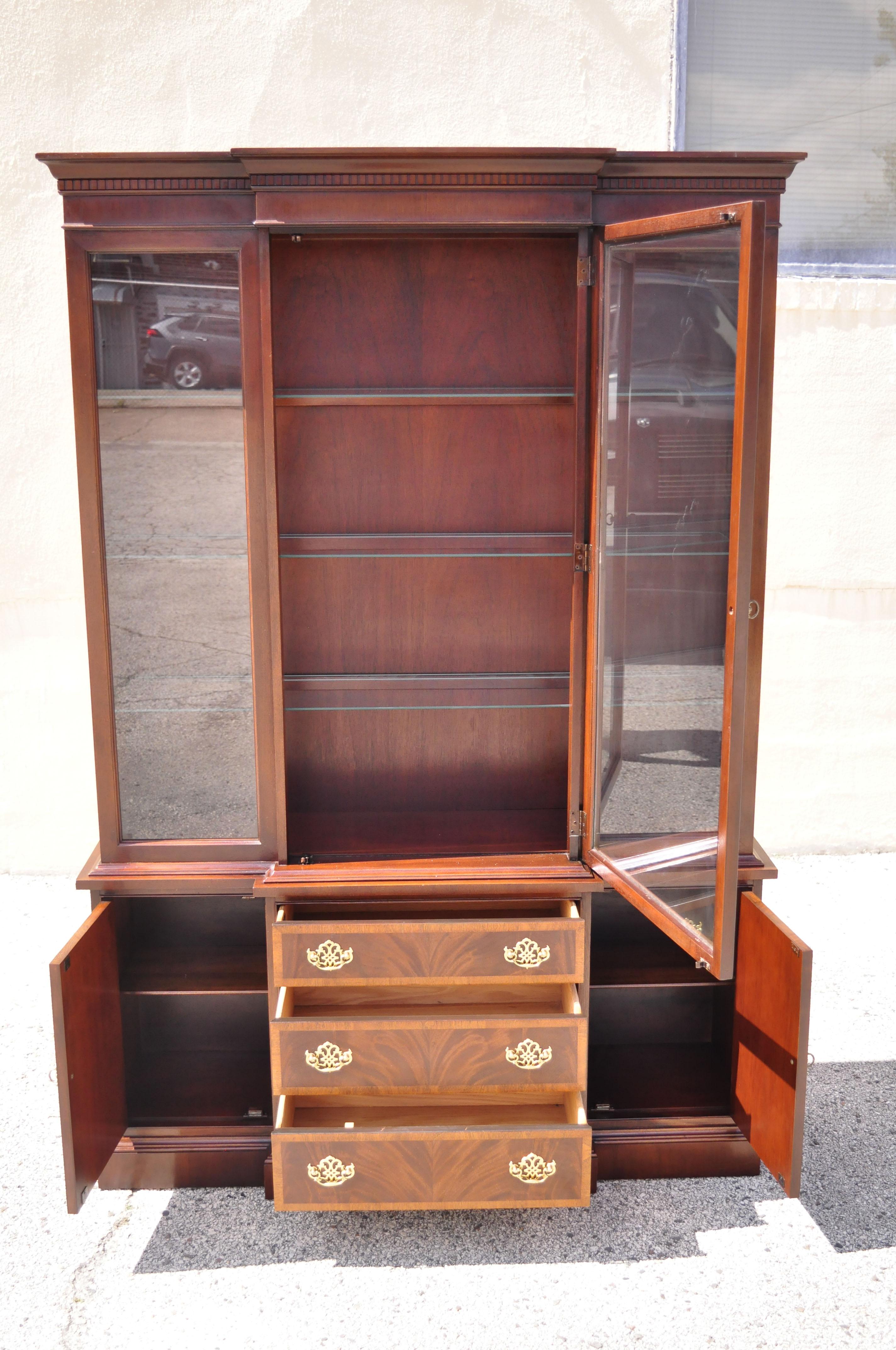 20th Century Hickory Chippendale Banded Inlay China Cabinet American Masterpiece Collection For Sale