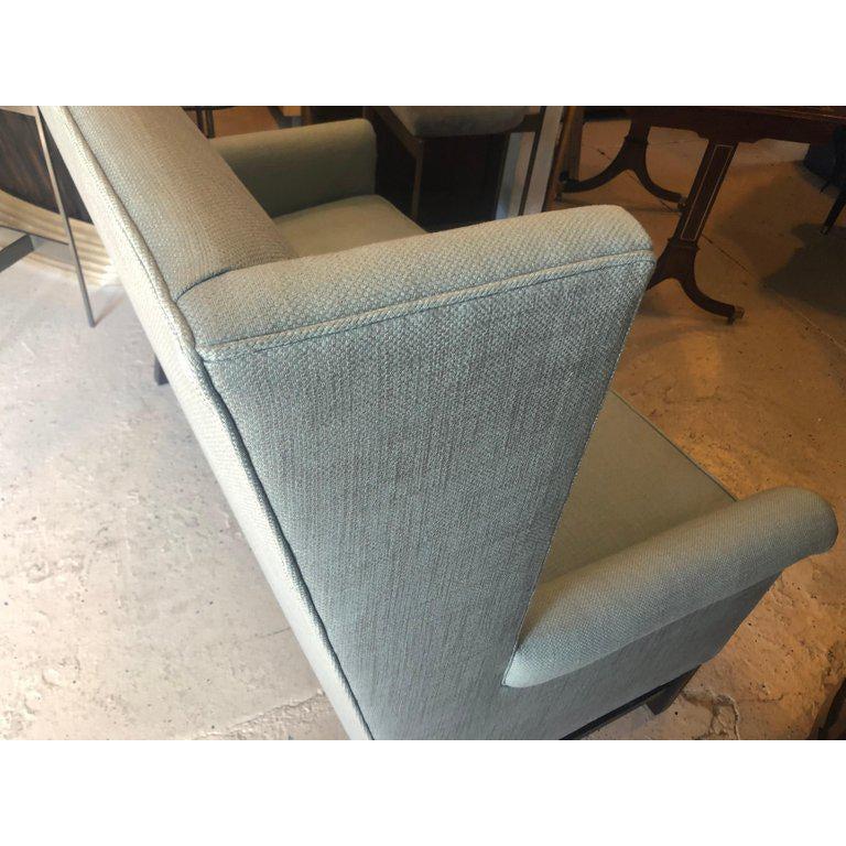 Hickory Co Charles Stewart Chippendale Style Settee Or Loveseat In Green Linen At 1stdibs