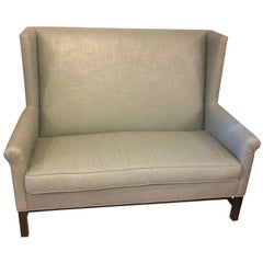 Hickory Co Charles Stewart Chippendale Style Canapé ou Loveseat en lin vert