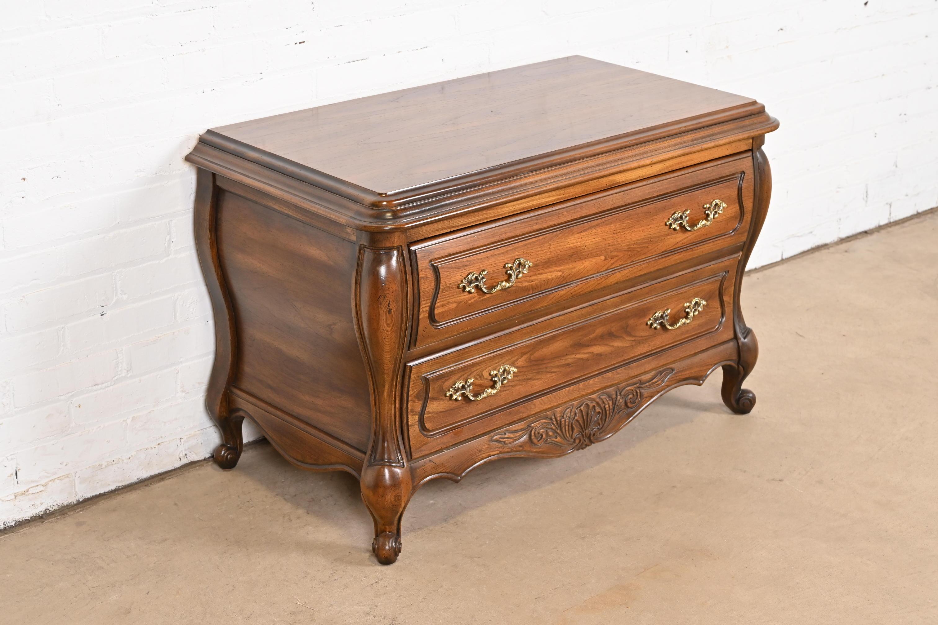 American Hickory French Provincial Louis XV Carved Walnut Bombay Chest or Commode For Sale