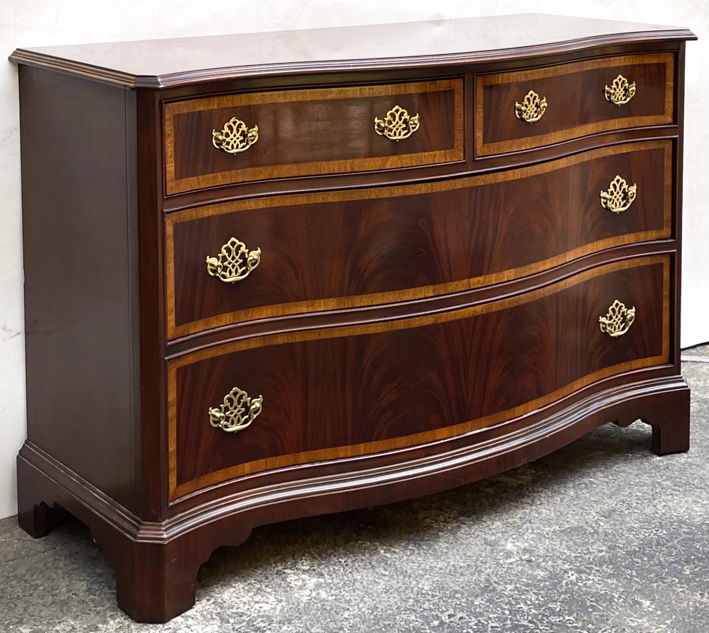 American Hickory Furniture Chippendale Style Flame Mahogany Serpentine Chest