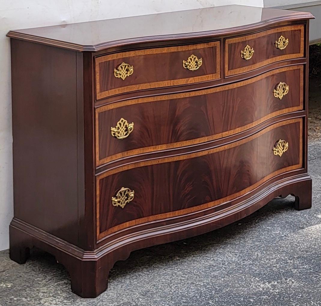 Brass Hickory Furniture Chippendale Style Flame Mahogany Serpentine Chest