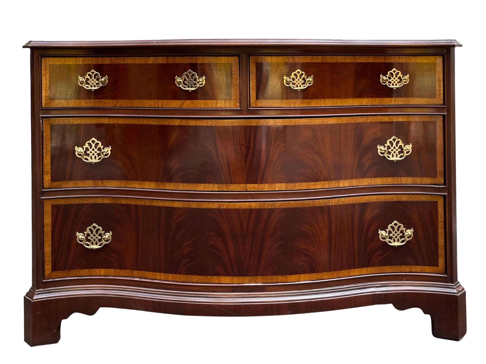 Chinese Chippendale Hickory Furniture Chippendale Style Flame Mahogany Serpentine Chest - Pair For Sale