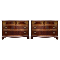 Retro Hickory Furniture Chippendale Style Flame Mahogany Serpentine Chest - Pair