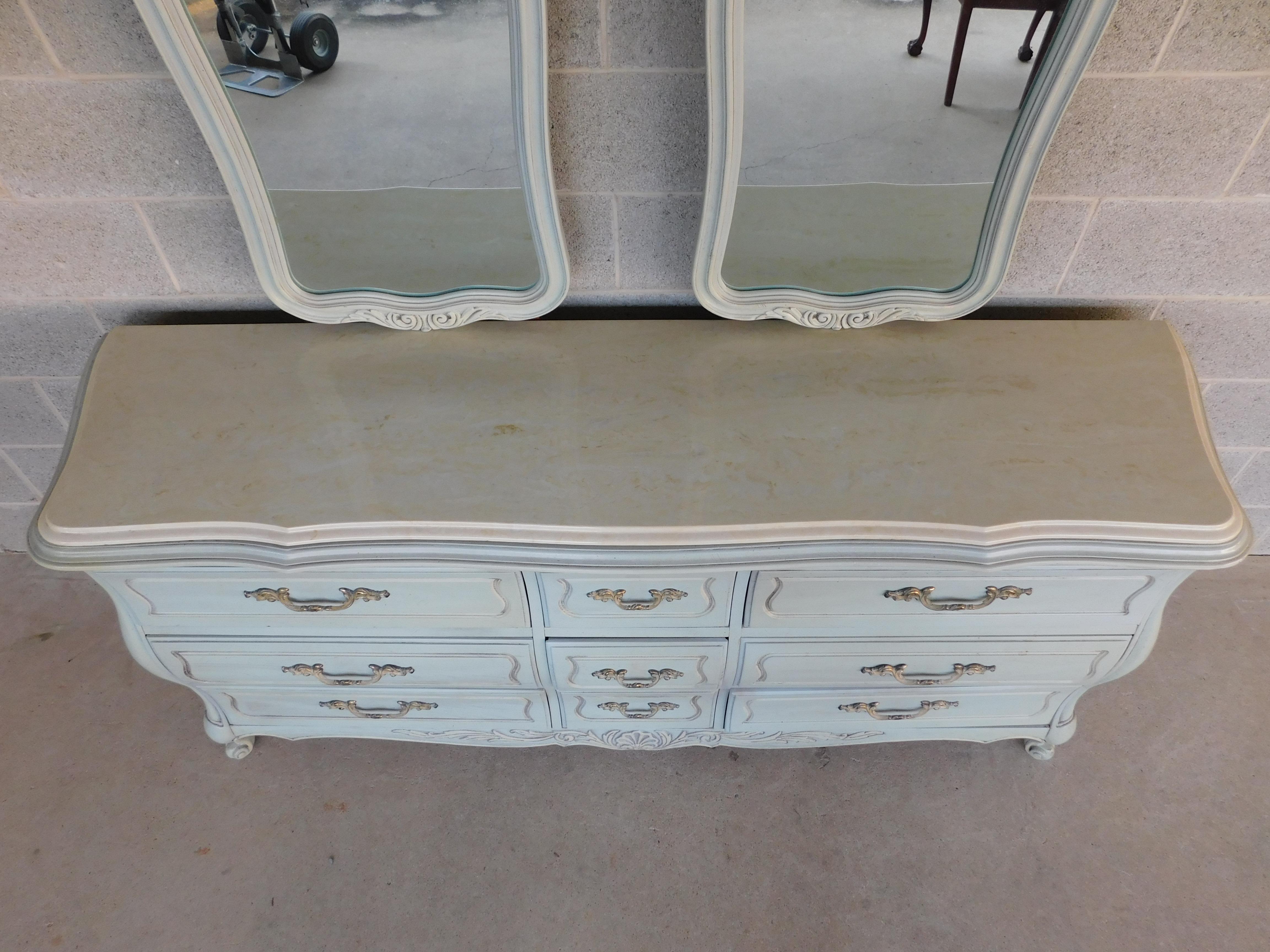 American Hickory Furniture French Louis XV Style French Blue Marble Top Dresser