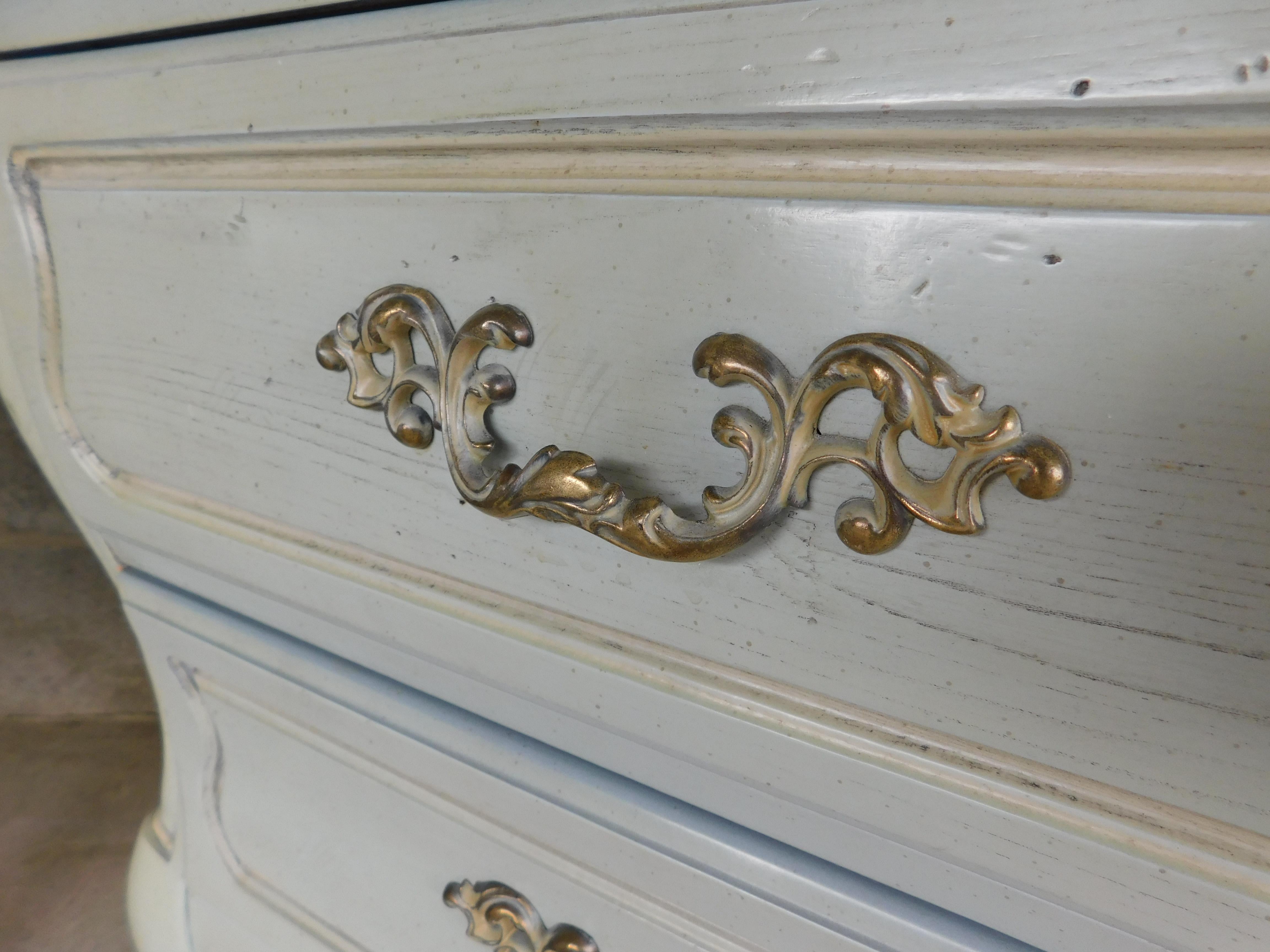 Hickory Furniture French Louis XV Style Marble Top French Blue Nightstands 2