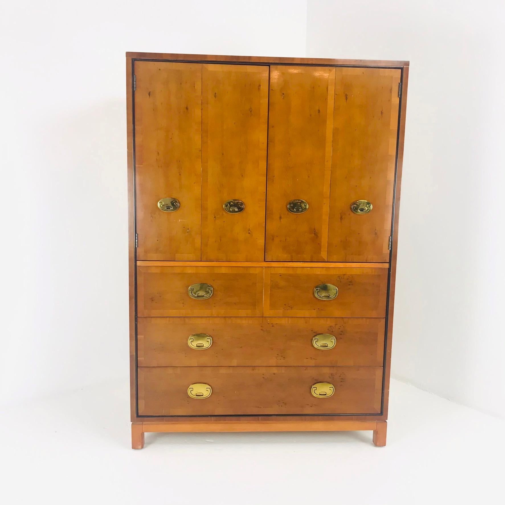 1970s hickory high gentleman's chest/armoire. Good structural condition with some scratches and wear due to age and use.
